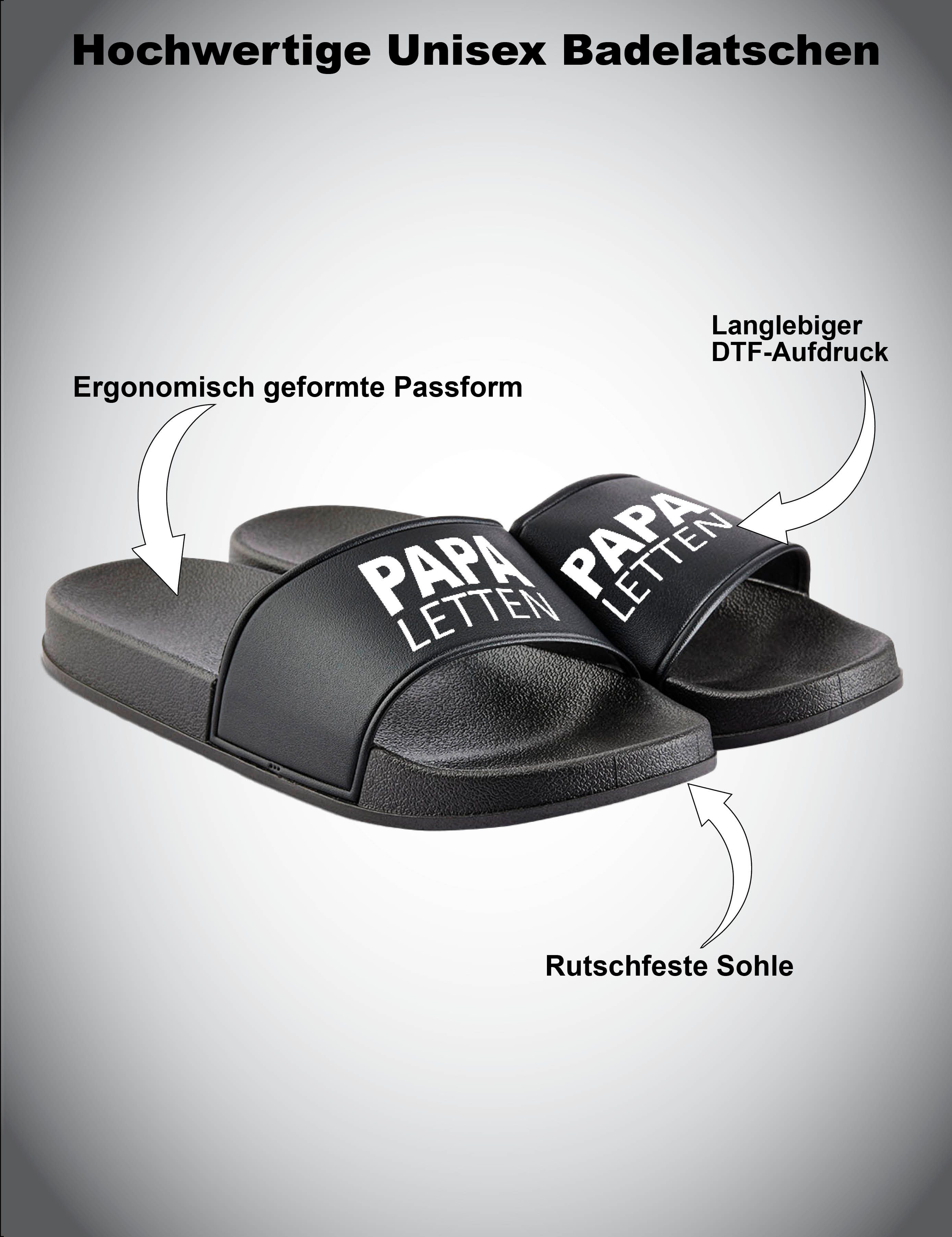 Youth Designz Herren Badelatschen "Papa Letten" Fun-Print lustig Geschenk Statement Badeschuh mit witzigen Aufdruck für Männer Väter Papa