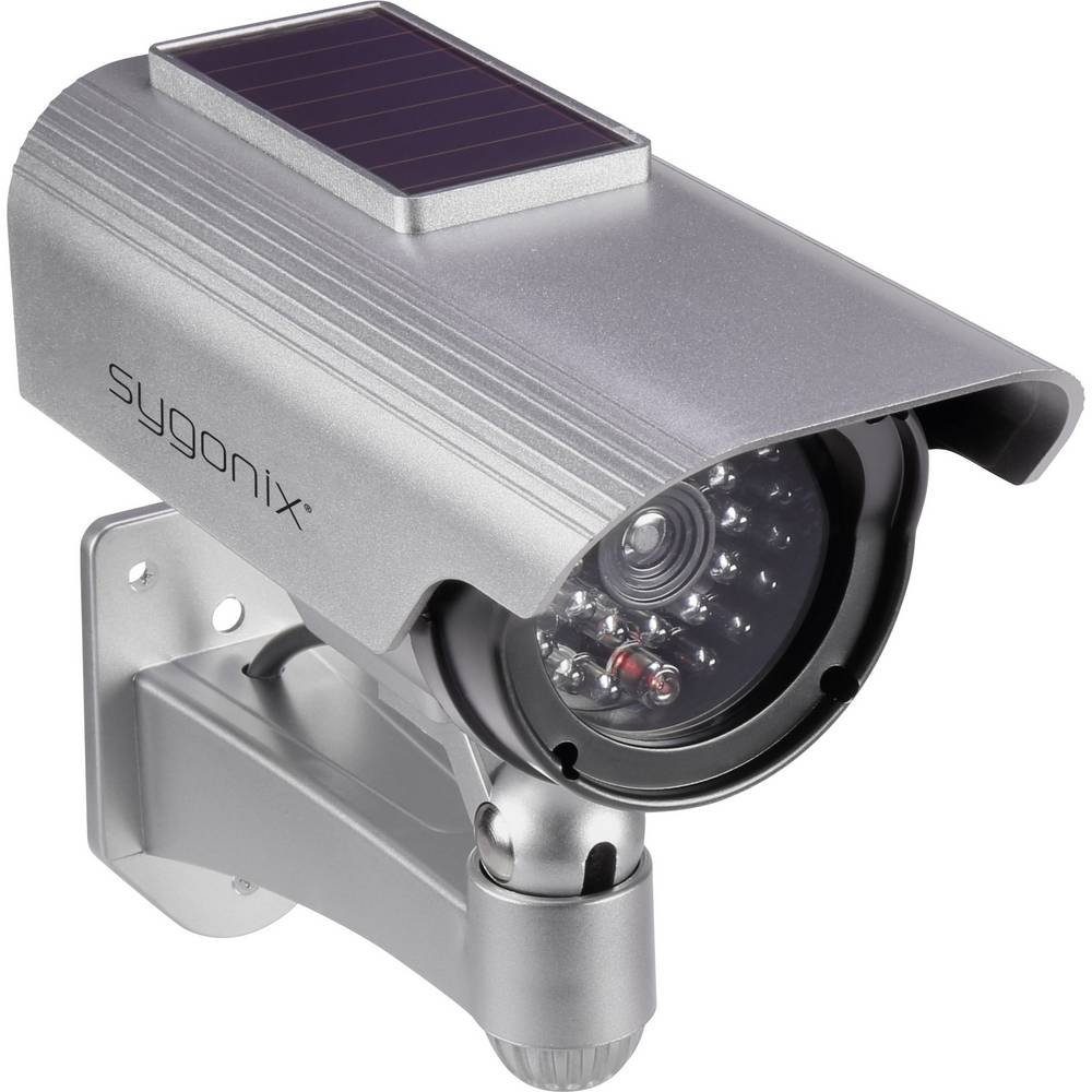 Sygonix Überwachungskamera Attrappe Kamera-Attrappe mit Solarmodul SY-3420674 (mit Solarmodul, mit blinkender LED)