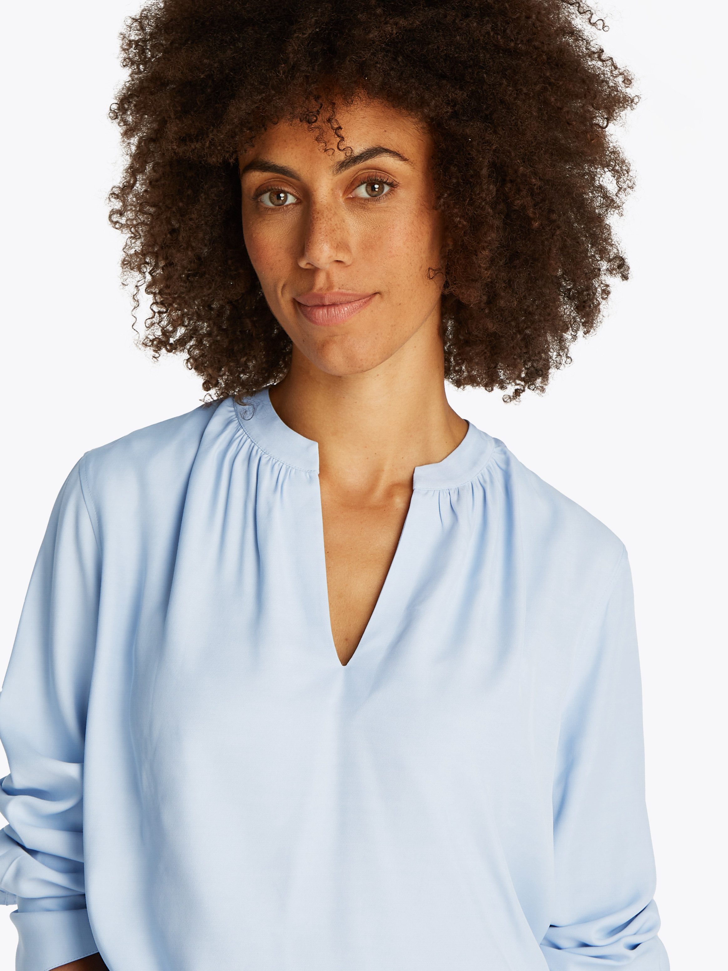 Tommy Hilfiger Langarmbluse SOFT VIS V NECK LS BLOUSE mit Raffungen günstig online kaufen
