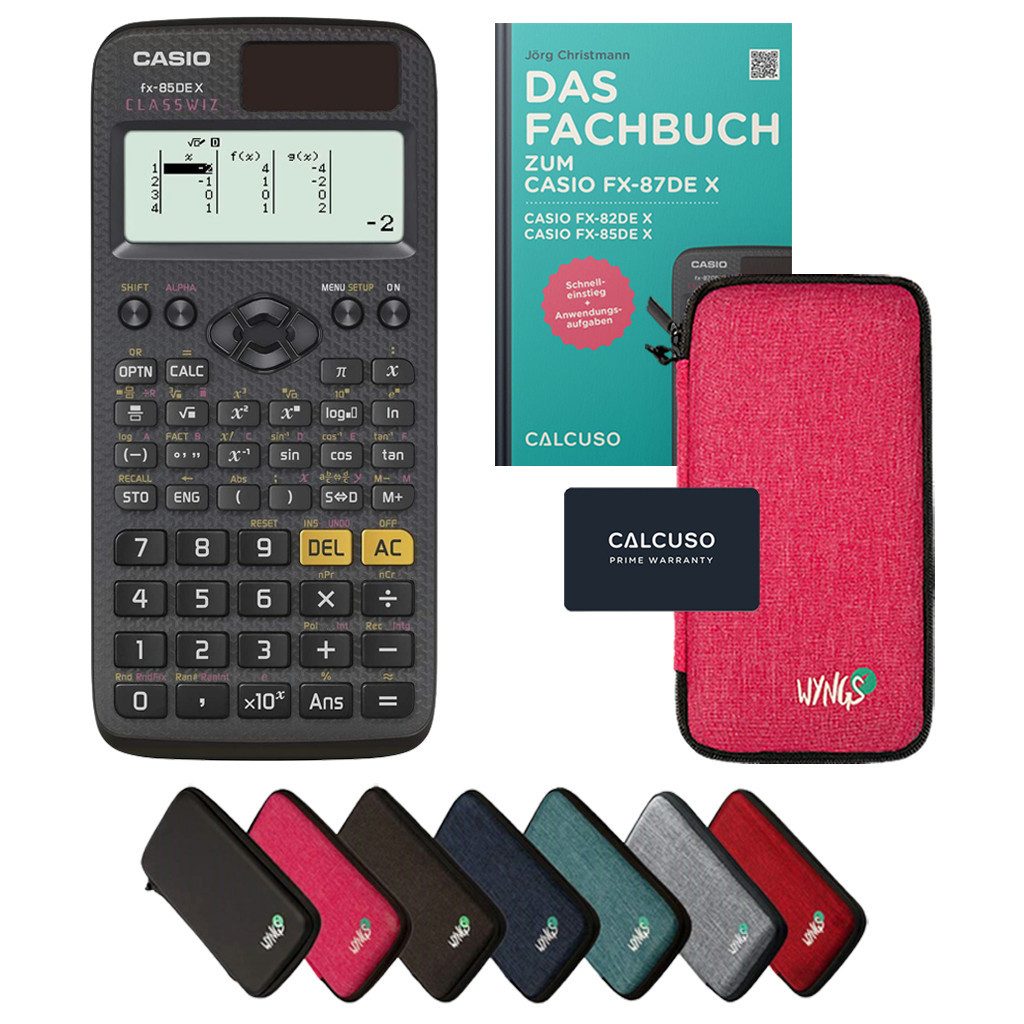 CASIO Taschenrechner fx-85DE X inkl. Schutztasche Pink & Fachbuch (80 S., DIN A5)