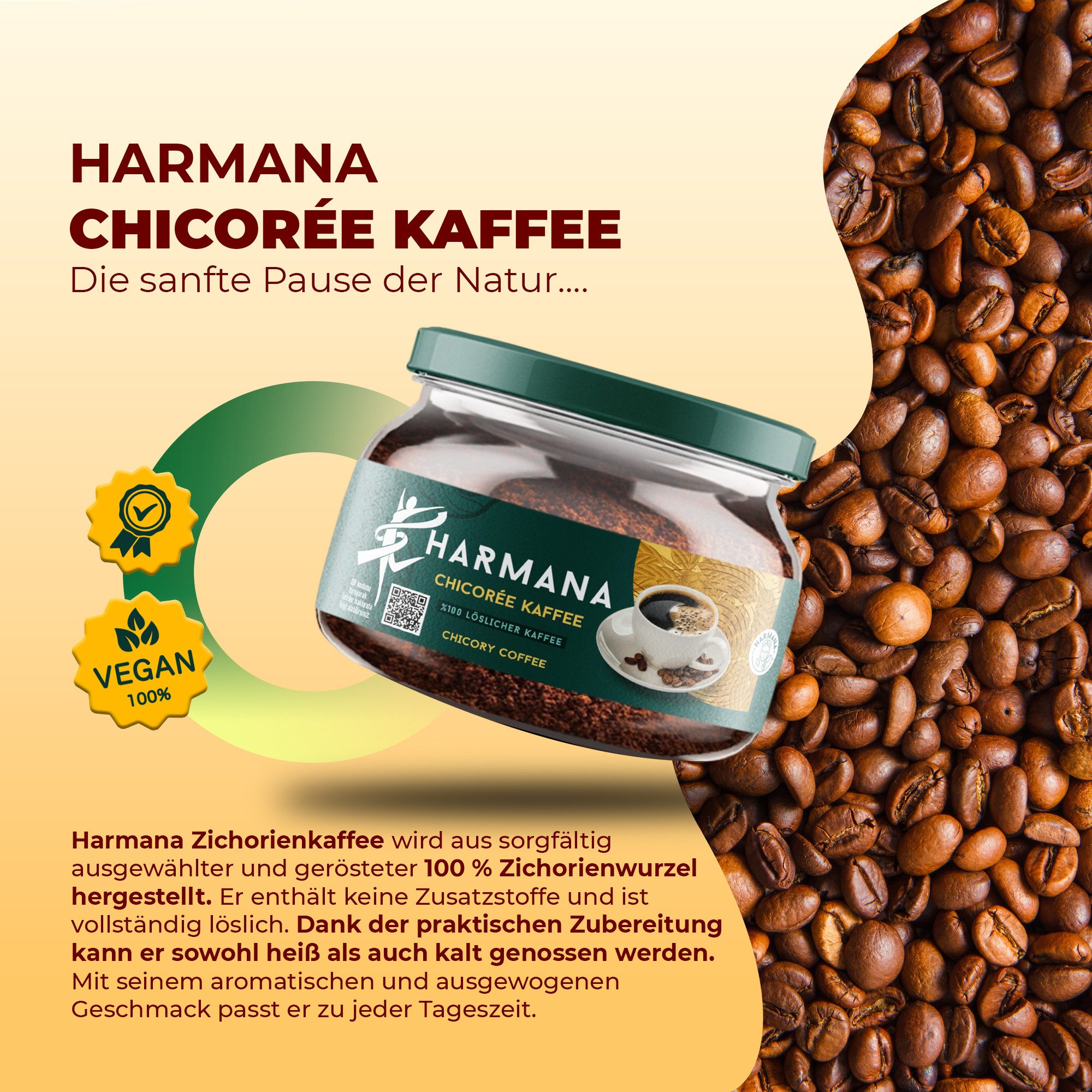 Harmana Kaffee Chicorée Kaffee 150g–60% Kaffee, 40% Zichorie, ohne Zucker 60 Portione, 150 g, Harmana Zichorienkaffee – ideal für bewusste Ernährung