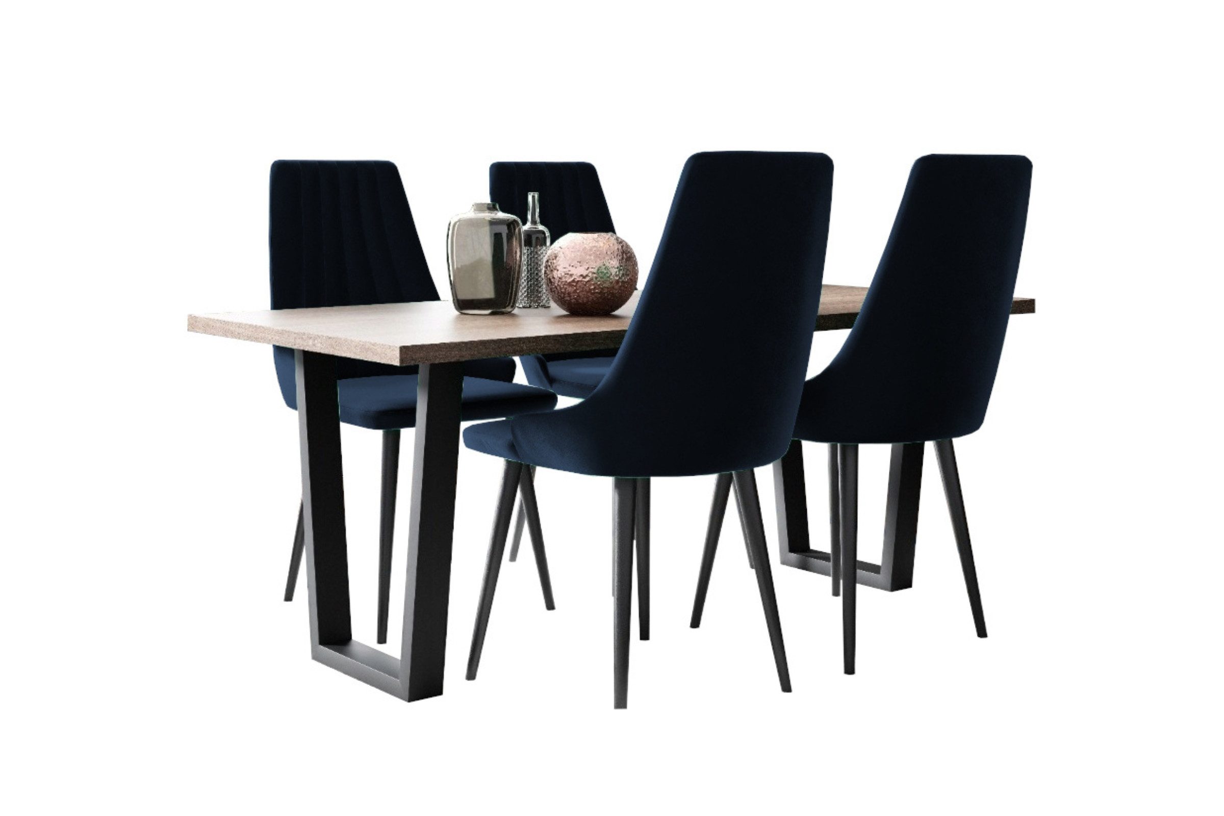 Stühle: Velour Dunkleblau M77