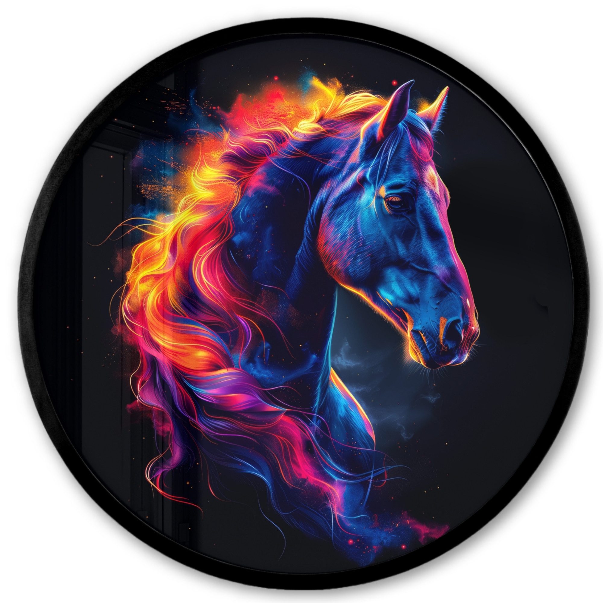 MuchoWow Poster Rund - Pferd - Tier - Rauch - Schwarz - Farben, (1 St), Runde Wandbilder, Deko für Wohnzimmer und Schlafzimmer, 40x40 cm