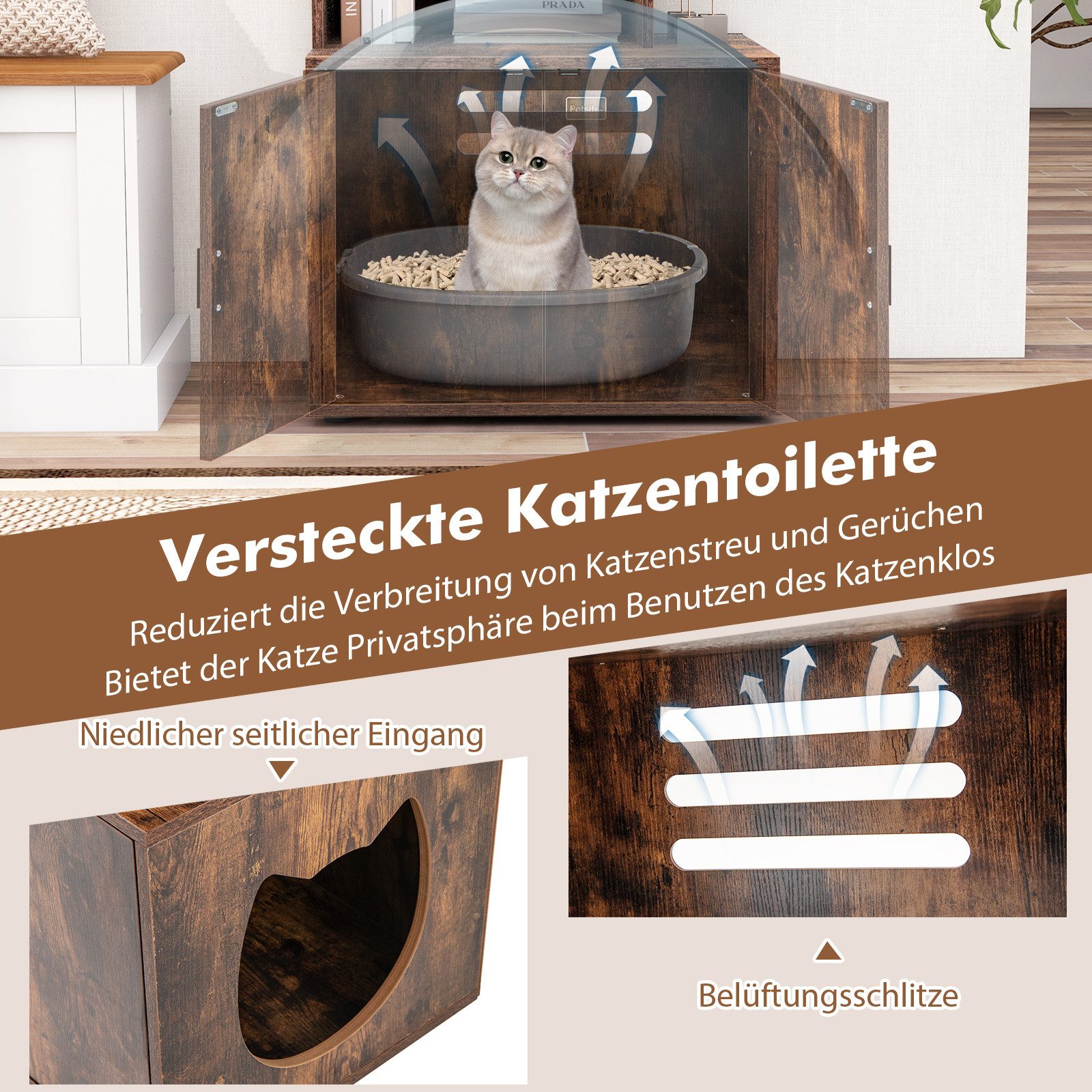 KOMFOTTEU Tierhaus, Katzenschrank mit Regal, 2 günstig online kaufen