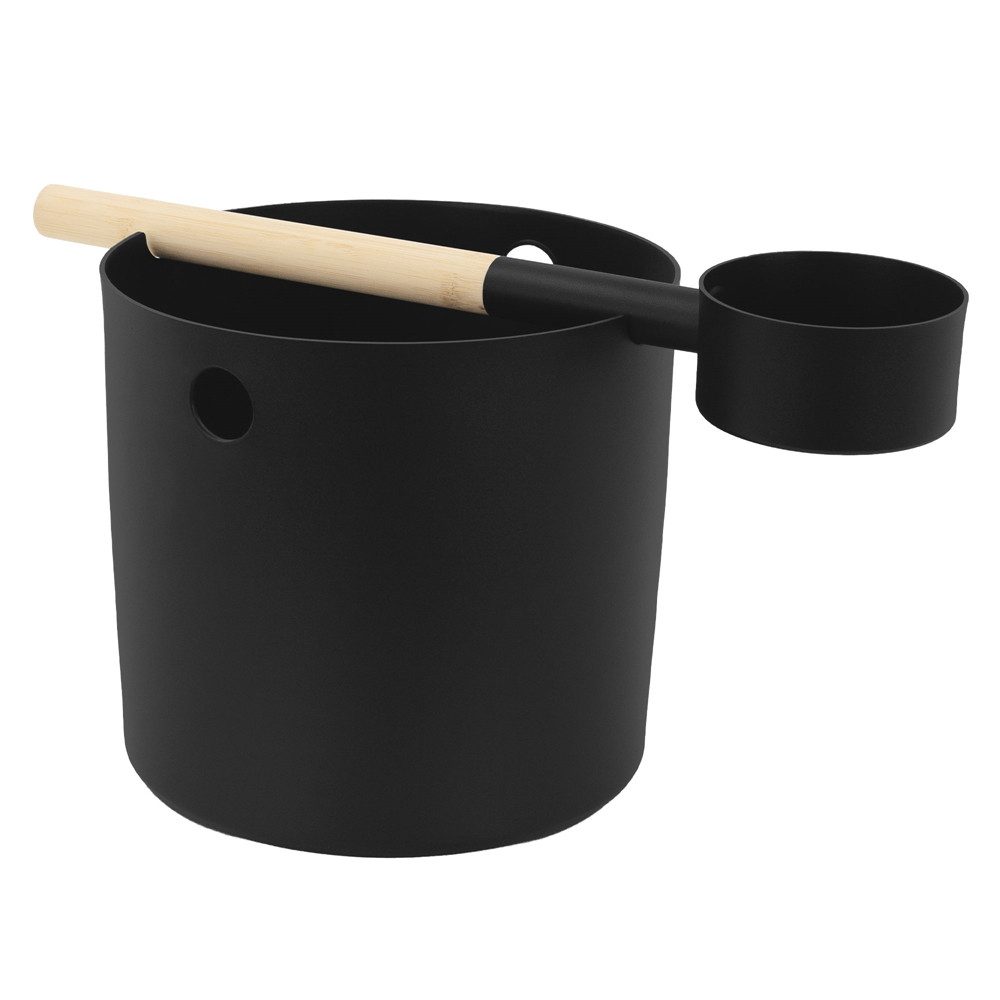 LuxeBath Sauna-Aufgussset Sauna Zubehör Set 2 tlg, Aufgusseimer und Saunakelle aus Aluminium Saunaaufguss Set, Saunaeimer 7L mit Schöpfkelle, Saunakübel, Schwarz