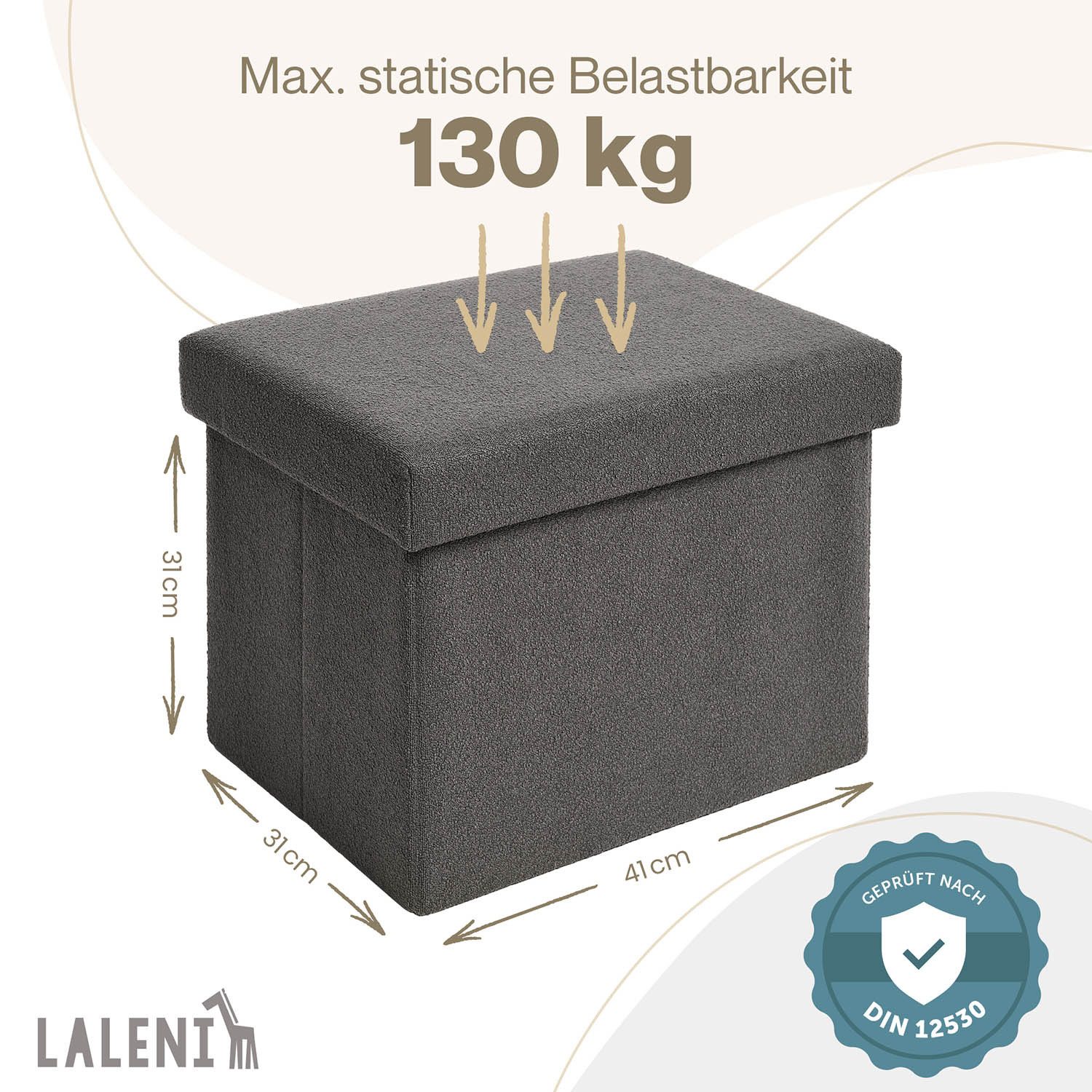 Laleni Sitztruhe Sitzbank mit Stauraum aus robustem Boucle-Stoff, Bequemer Hocker mit Stauraum - Aufbewahrungsboxen