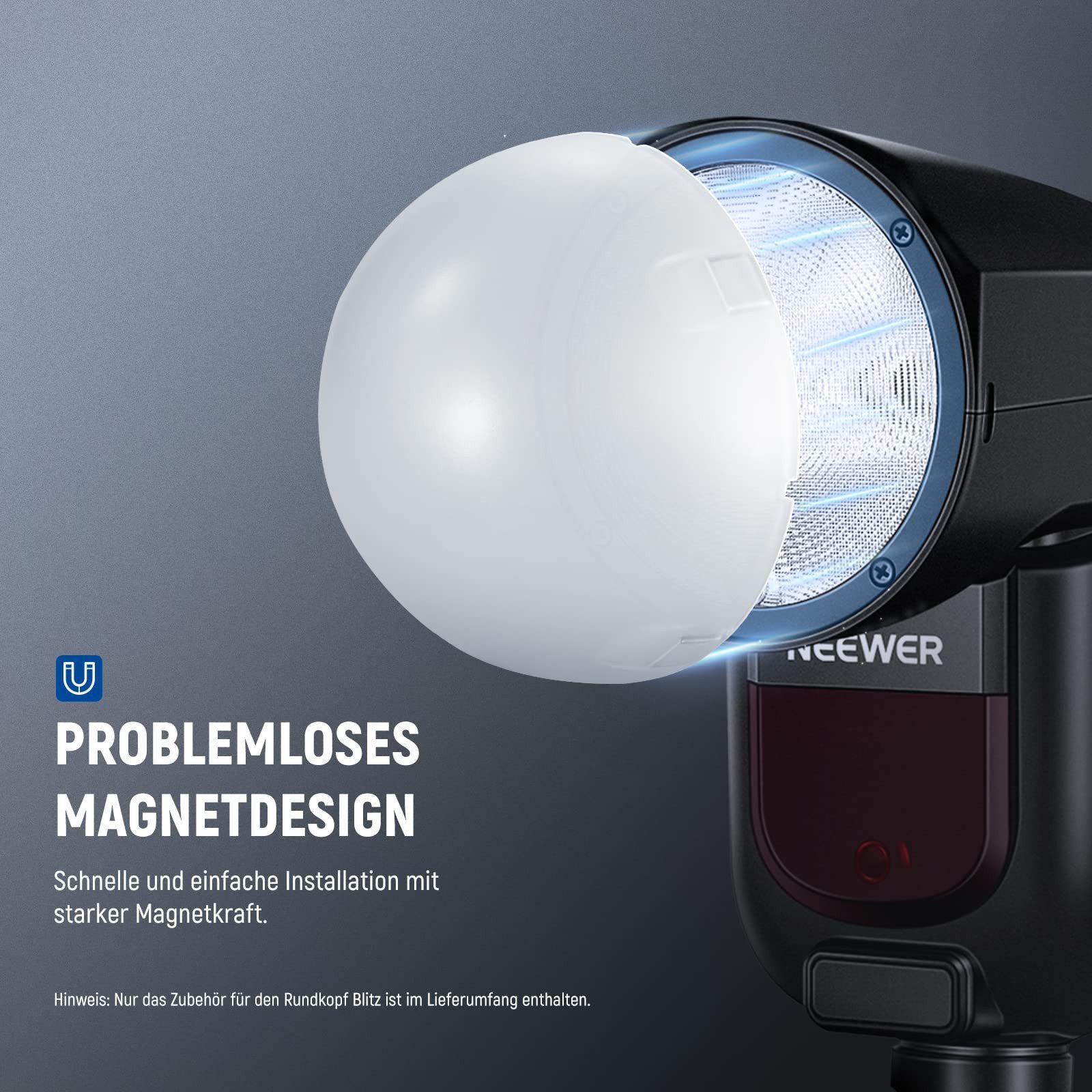 Neewer M12 Magnetischer Kuppeldiffusor für Z1 Speedlite Blitzgerät Systemblitz, (mit rundem Kopf, Magnetisch befestigter Blitzkuppel-Lichtmodifikator)