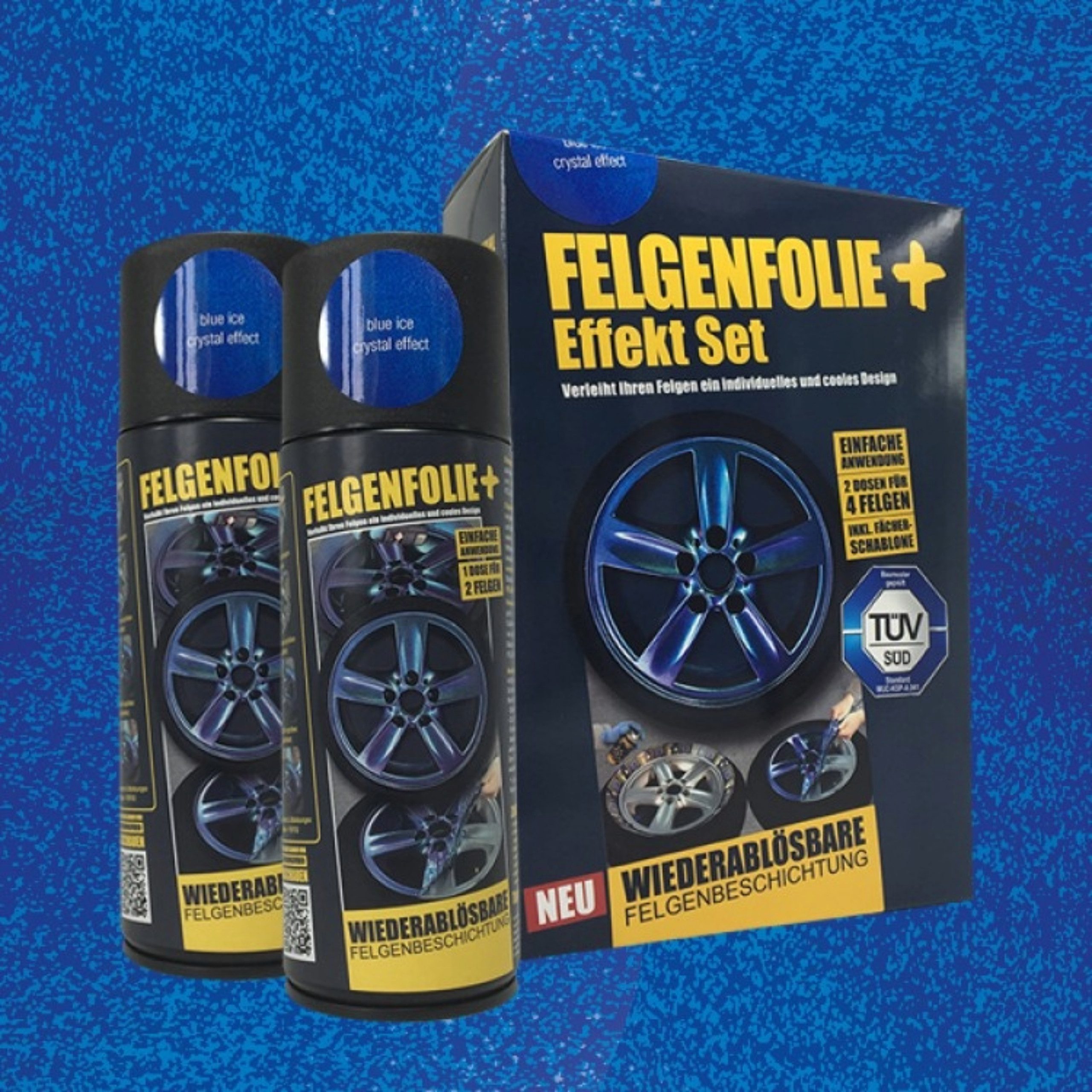 mibenco Felgenaufkleber Felgenfolie + Effekt Set 2×400 ml Blue Ice Crystal – Sprühfolie