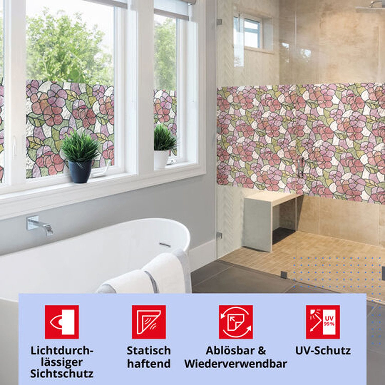 d-c-fix Fensterfolie Lisboa blau - selbsthaftende Sichtschutzfolie Deko Folie Fenster innen, Leicht geprägte Oberfläche, 150 x 45cm - rückstandslos entfernbar und wiederverwendbar