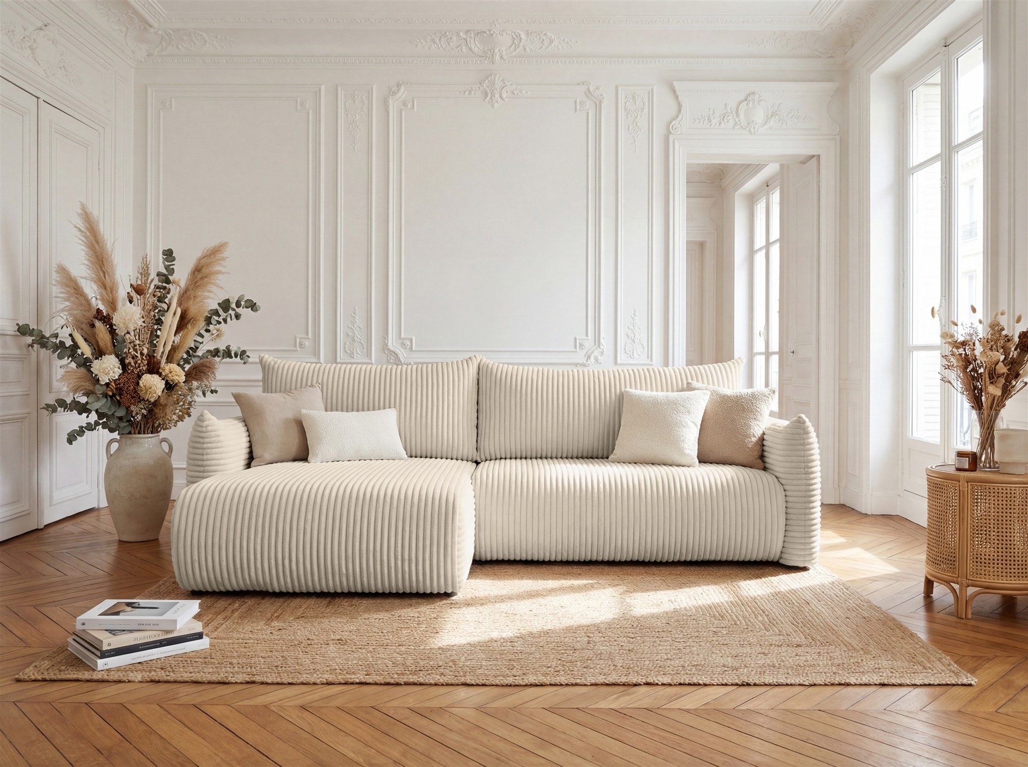 Fun Möbel Ecksofa Schlafsofa MAILAND mit Ottomane in Stoff Tilia, mit Bettkasten, Ottomane Links oder Rechts