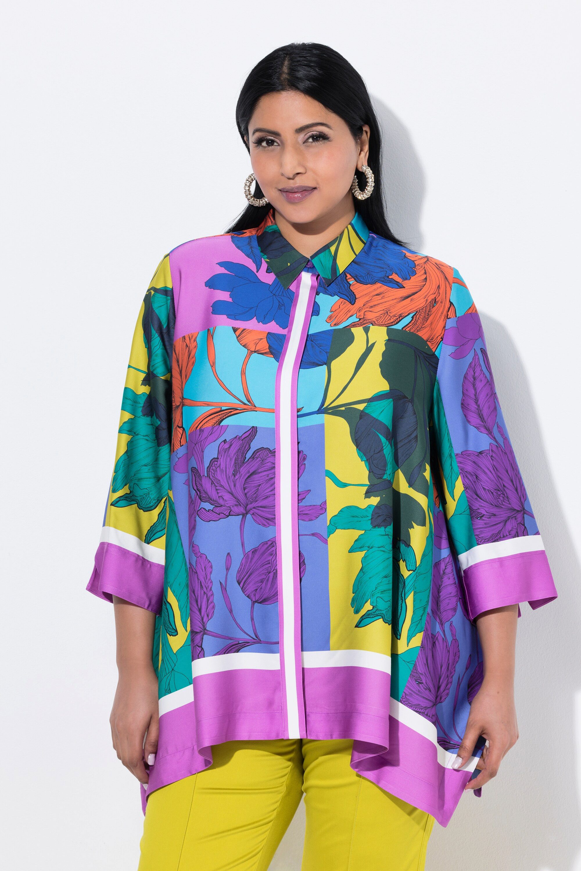 Ulla Popken Hemdbluse Bluse Zipfelsaum Oversized günstig online kaufen