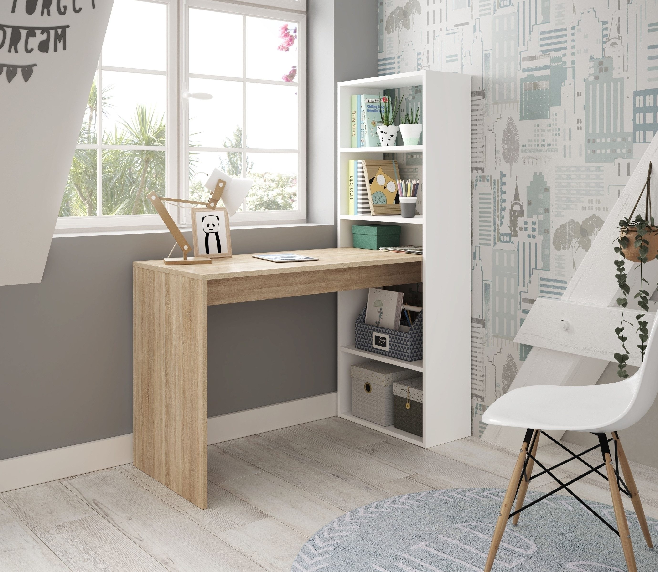 FORES HABITAT Regal-Schreibtisch 5 Fächer, Eiche günstig online kaufen