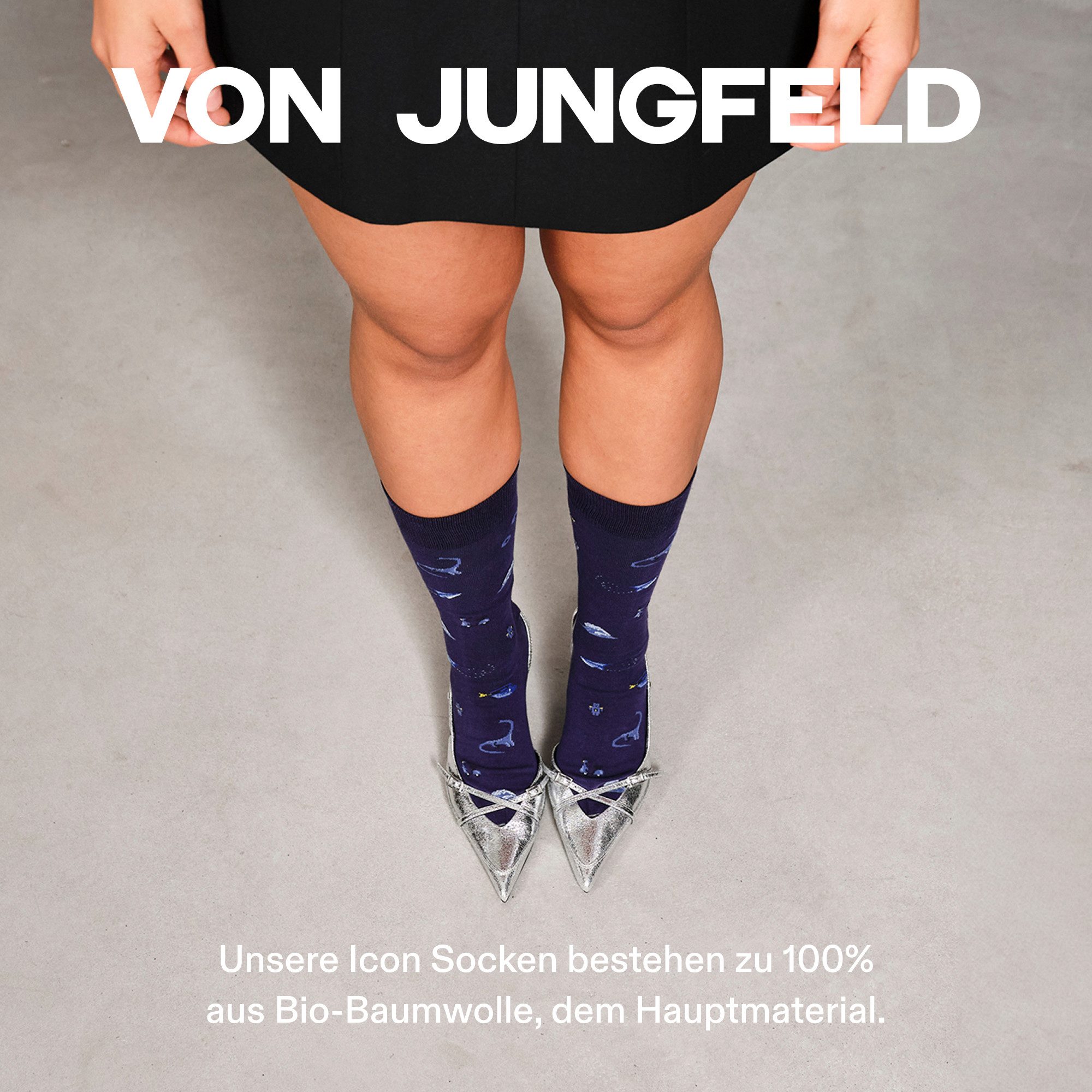 von Jungfeld Socken SIGNATURE ICONS Baumwoll-Mischung 35-46 Unisex (1-Paar, 1 Paar) Lange Anzugsocken, Gemusterte Motivsocken aus Bio-Baumwolle