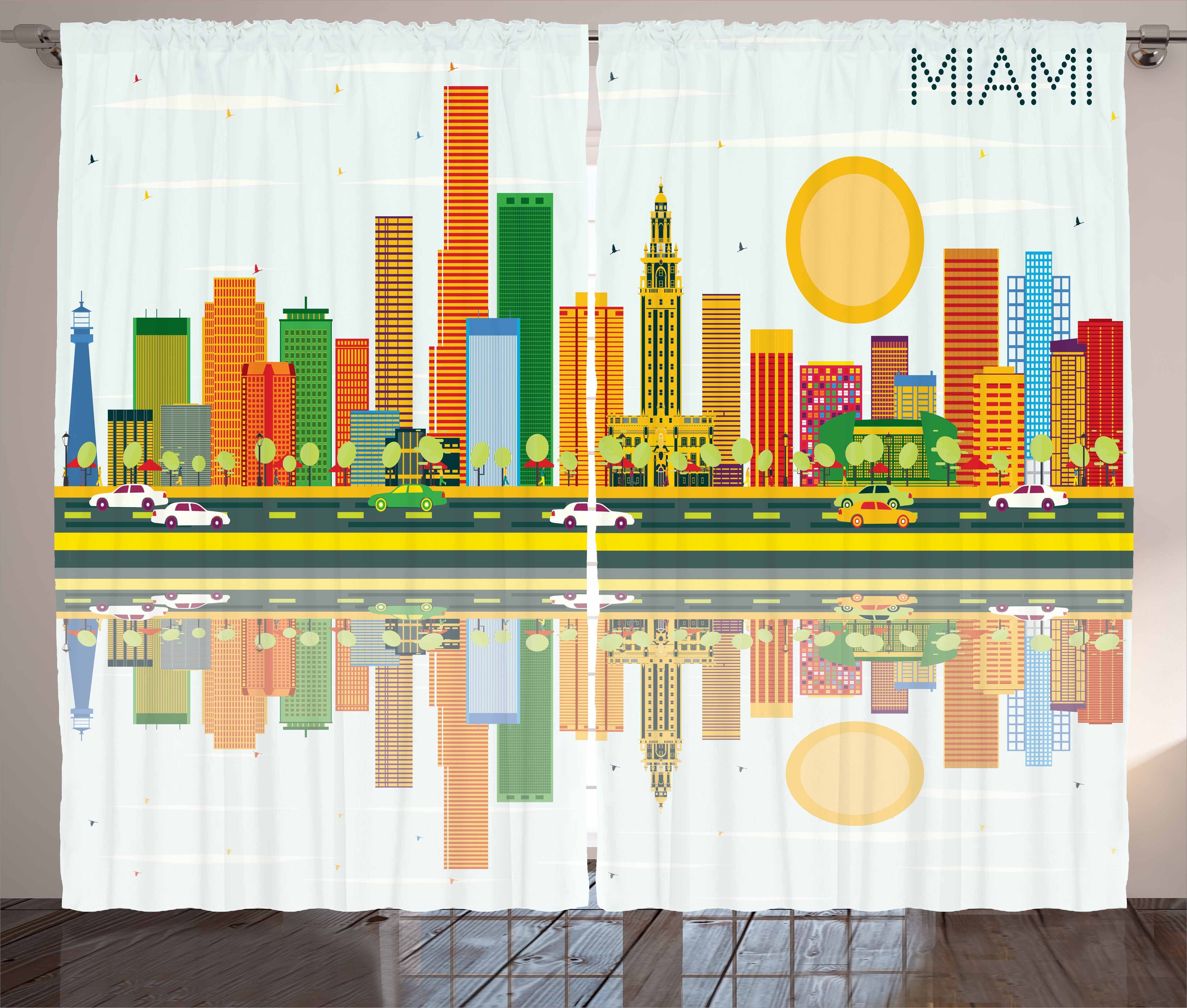 Gardine Schlafzimmer Kräuselband Vorhang mit Schlaufen und Haken, Abakuhaus, Miami American City Skyline