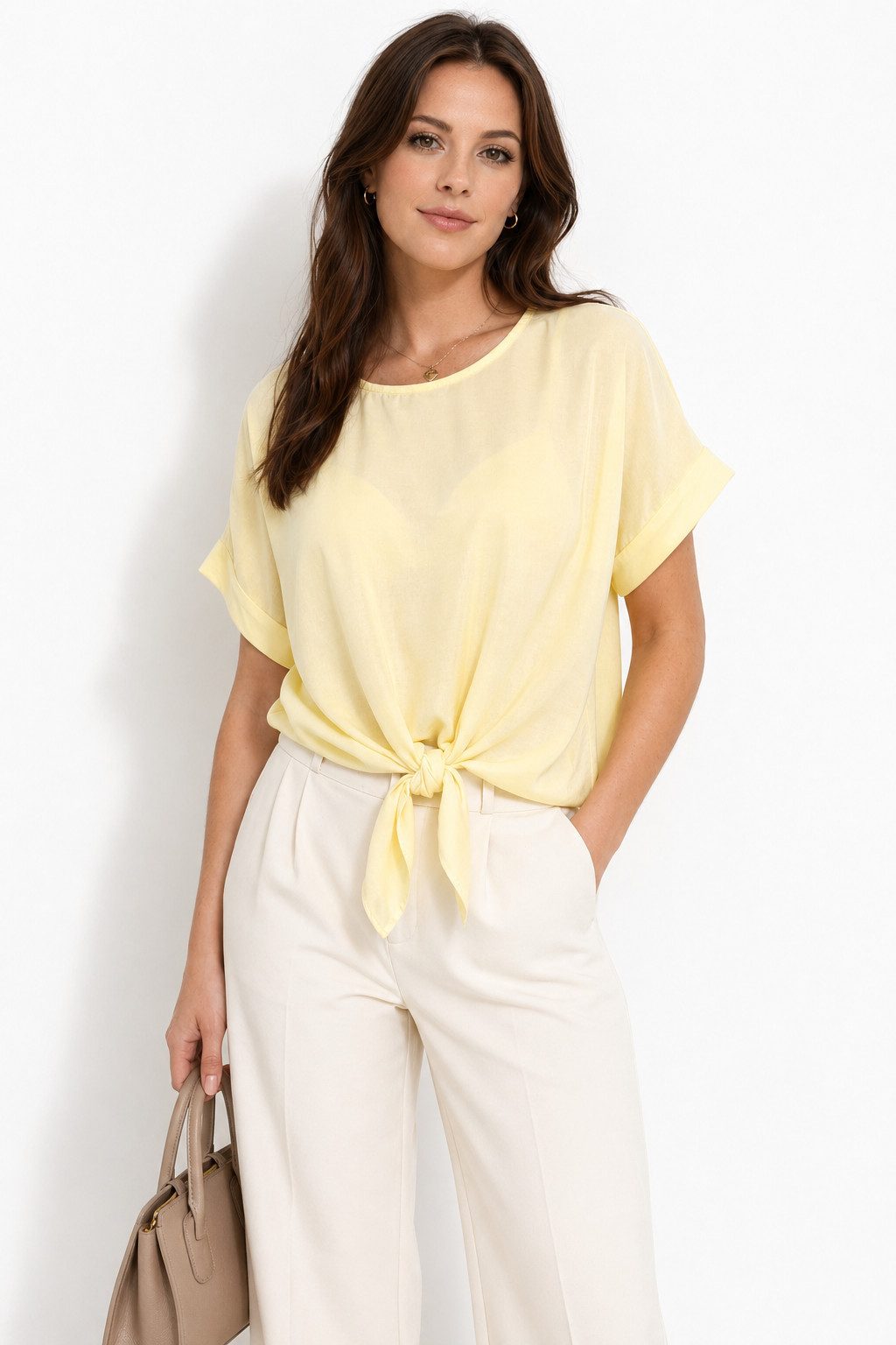 ITALY VIBES Kurzarmbluse - sommerliche Bluse - Blusenshirt Damen mit Knotendetail ONE SIZE / passend für Größe S - L