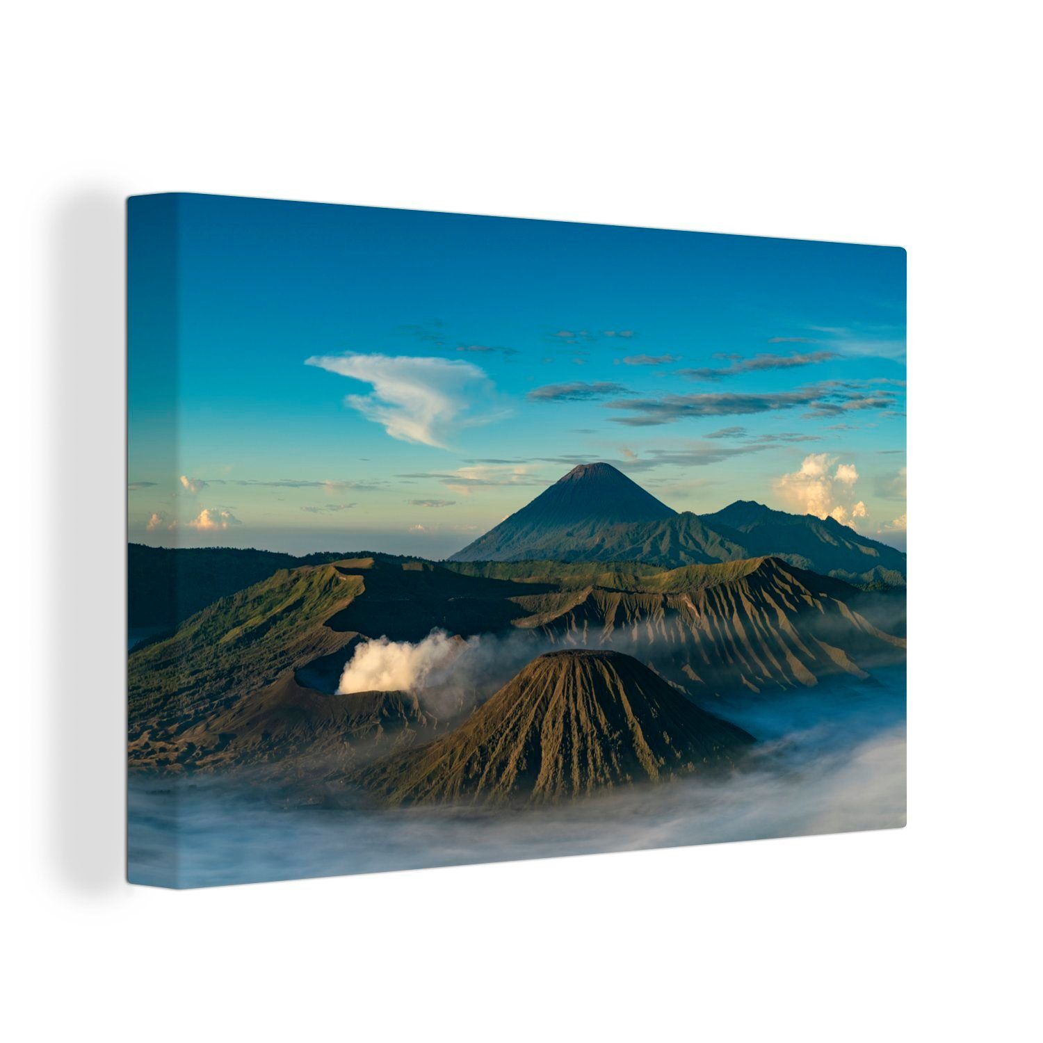 OneMillionCanvasses® Leinwandbild Der Bromo-Tengger-Semeru-Nationalpark unter einem wunderschönen blauen, (1 St), Wandbild Leinwandbilder, Aufhängefertig, Wanddeko, 30x20 cm