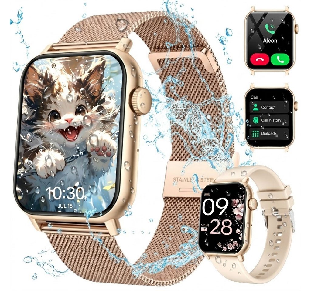 Forrlite 2026 Neues Smartwatch Damen Herren mit Telefonfunktion, Smartwatch 1.85'' HD Fitnessuhr,Silikonarmband + Metallarmband Kombinationsset,Smart Watch for Women mit 200+ Sportmodi,Fitness Tracker mit Herzfrequenz,SpO2,Schrittzähler & Schlafmonitor,IP68 für iOS Android, Silikon- und Edelstahlarmband Kombination, Silikon- und Edelstahlarmband Kombination