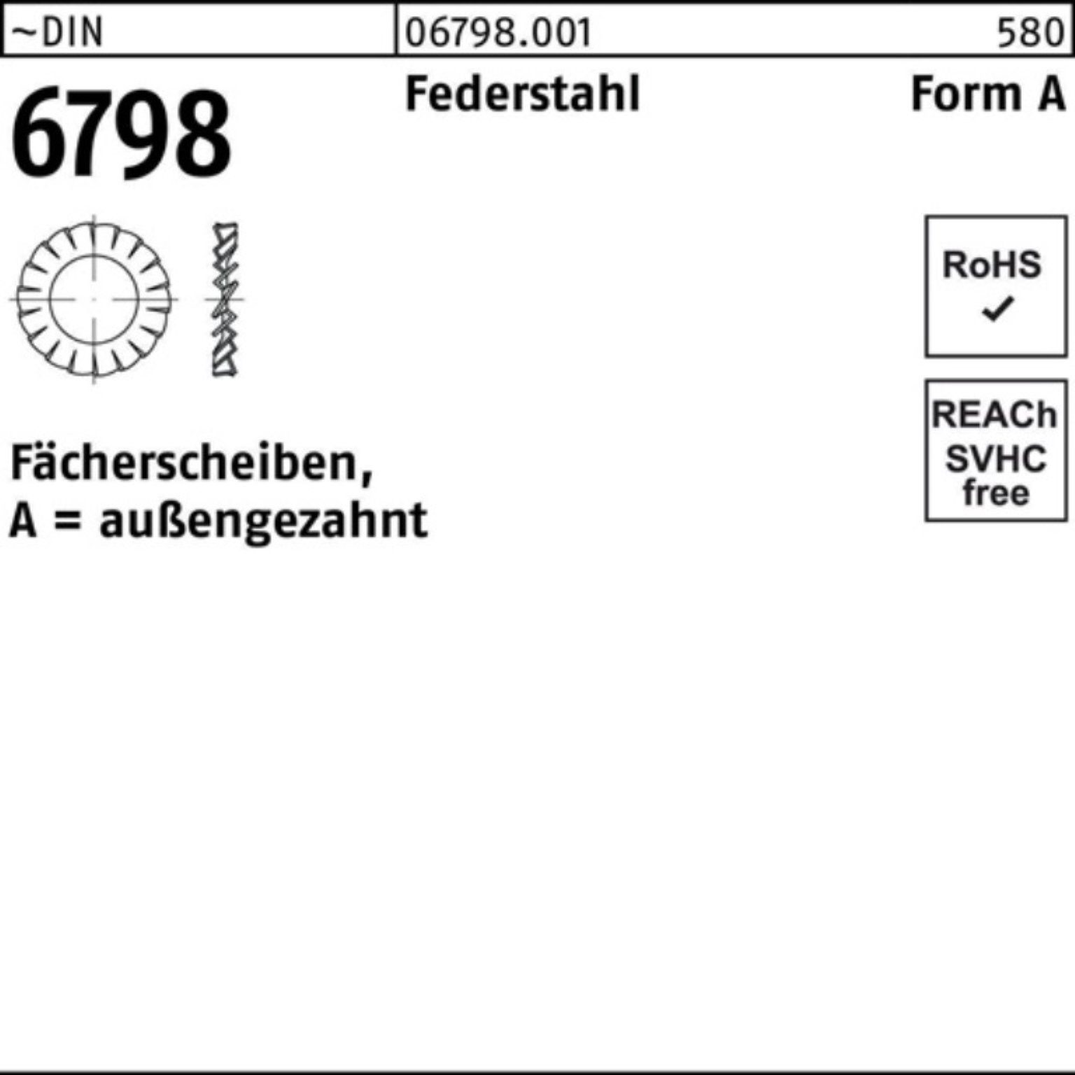 Fächerscheibe DIN 6798 A Reyher Pack Federstah außengezahnt 500er Fächerscheibe FormA 2,5
