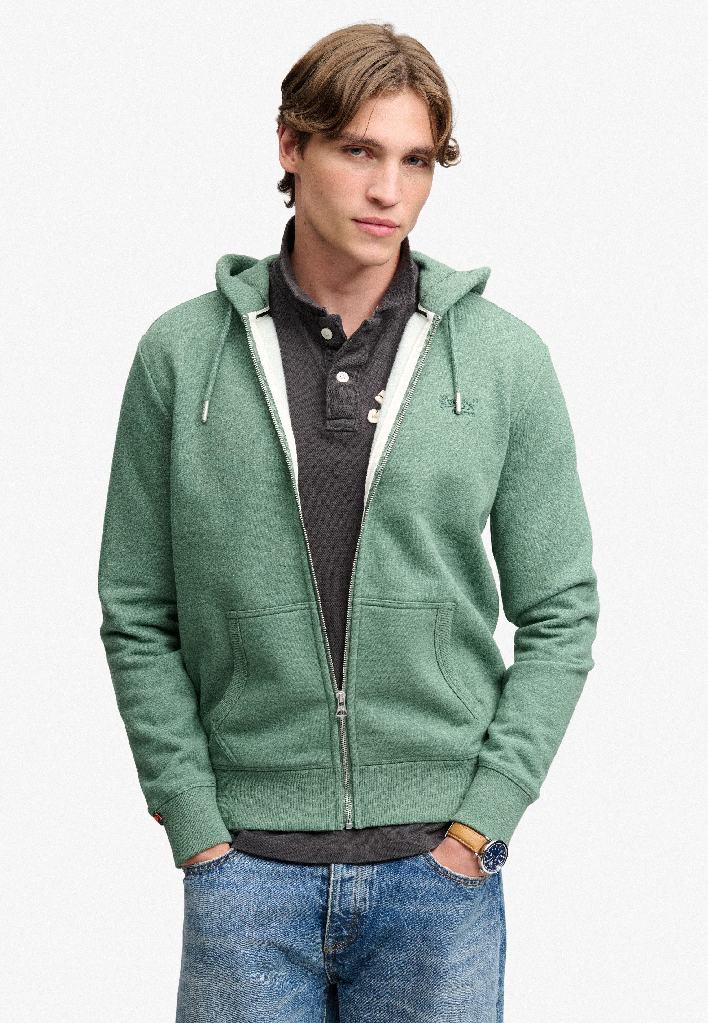 Superdry Kapuzensweatjacke ESSENTIAL LOGO ZIP HOODIE HB Baumwollmischung, slim fit
