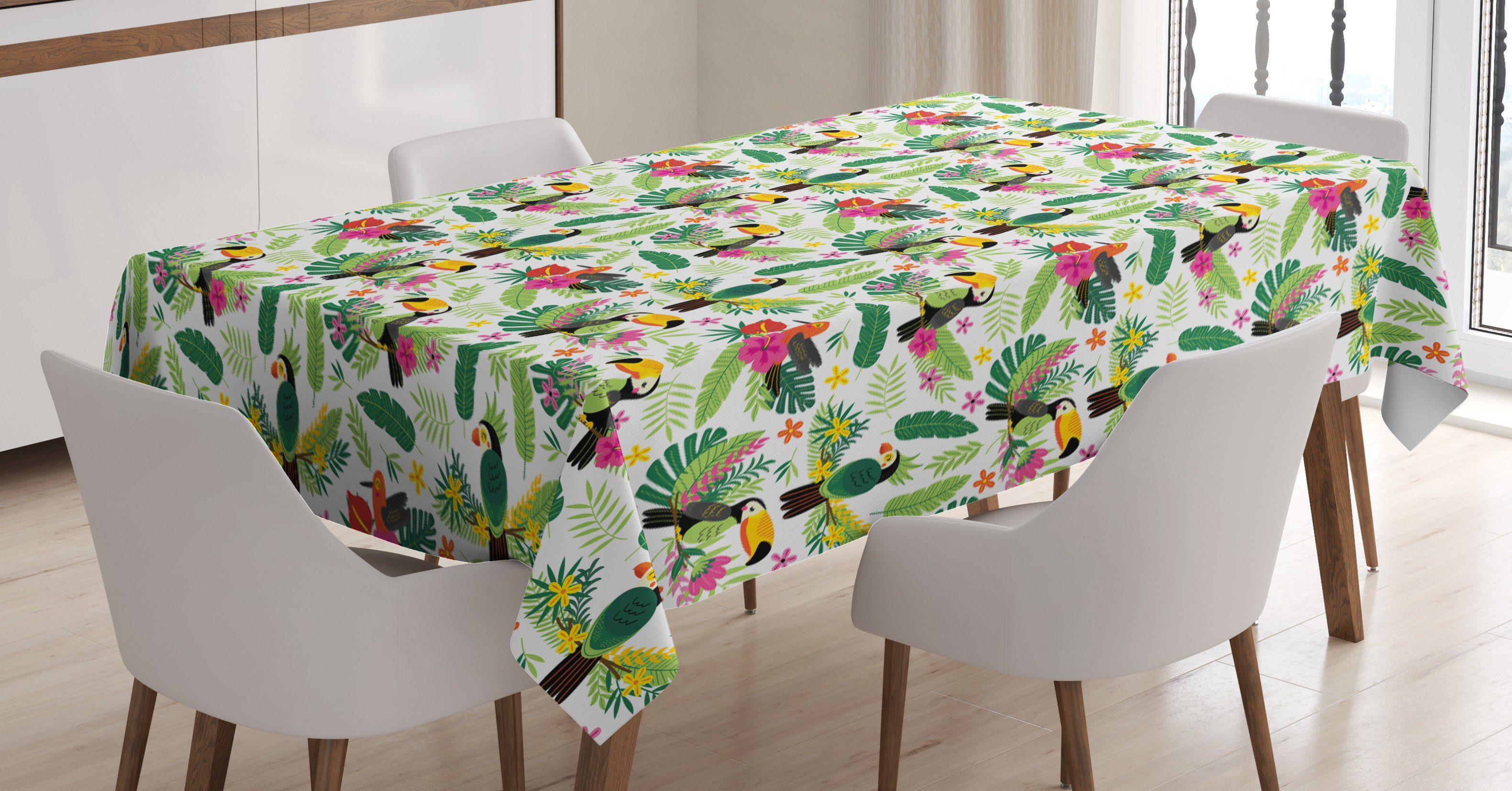 Abakuhaus Tischdecke Farbfest Waschbar Für den Außen Bereich geeignet Klare Farben, Papagei Jungle Flora und Fauna