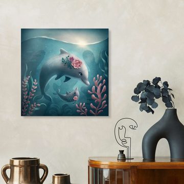 Posterlounge XXL-Wandbild Elena Schweitzer, Mutter und Baby Delphin, Kinderzimmer Kindermotive