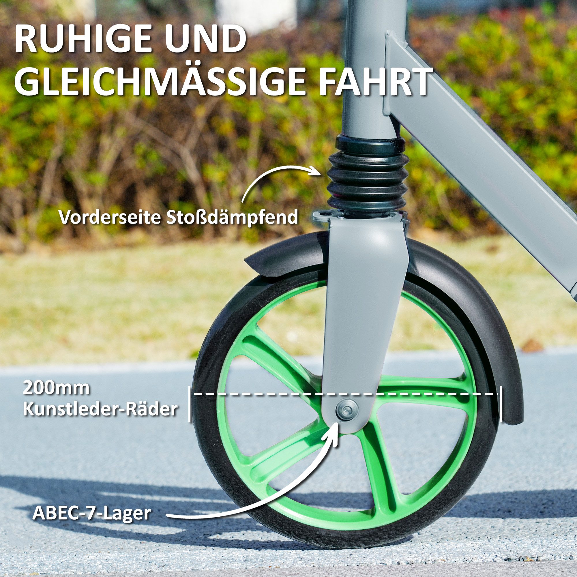 AIYAPLAY Scooter Kinderroller, faltbarer Tretroller mit verstellbarem Lenker, 0 km/h, (Geschenk für 6–12-Jährige), Geschenk für 6–12-Jährige, grün