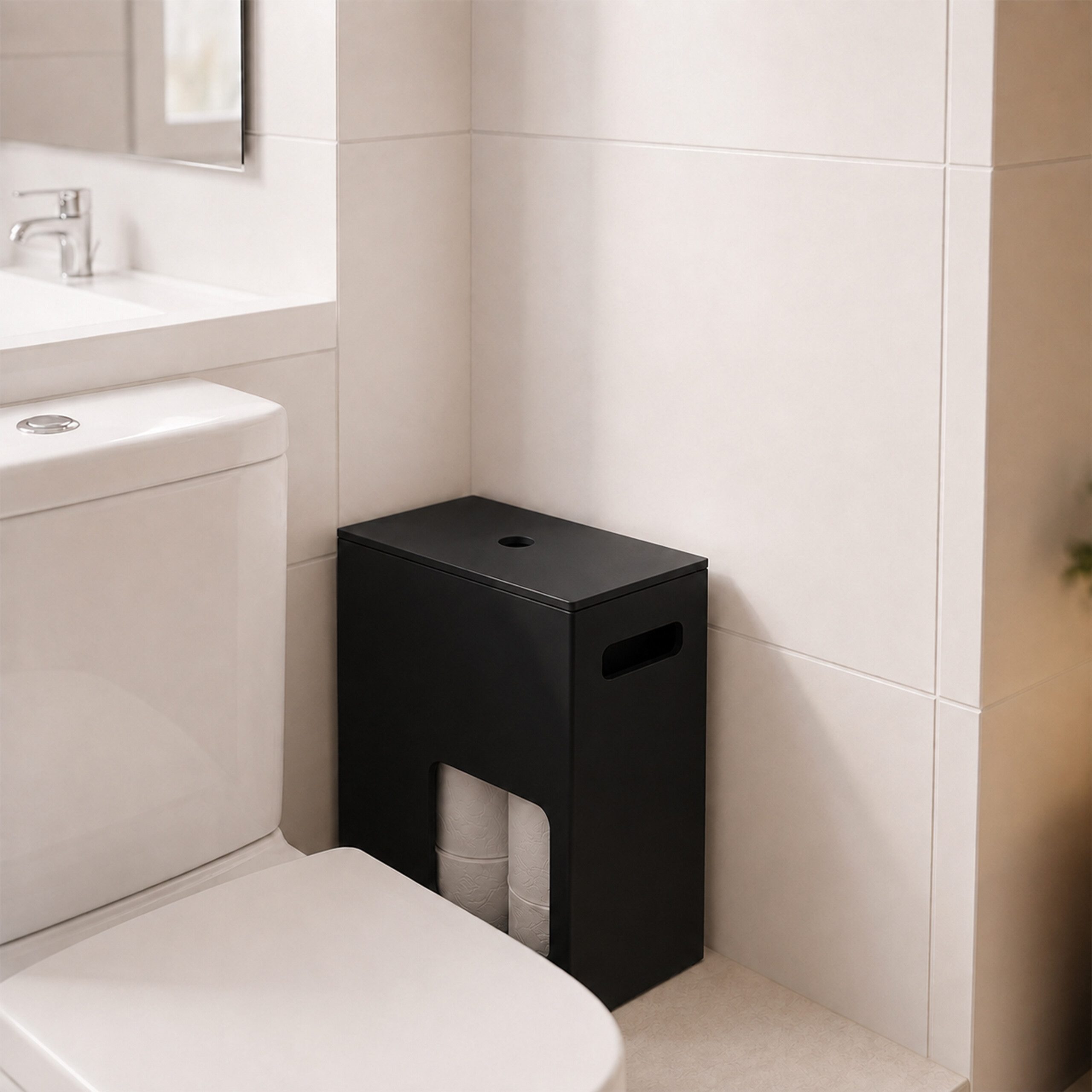 relaxdays Toiletten-Ersatzrollenhalter Toilettenpapier Aufbewahrung 8 Rollen (1-St), schwarz – Bild 5 von 5