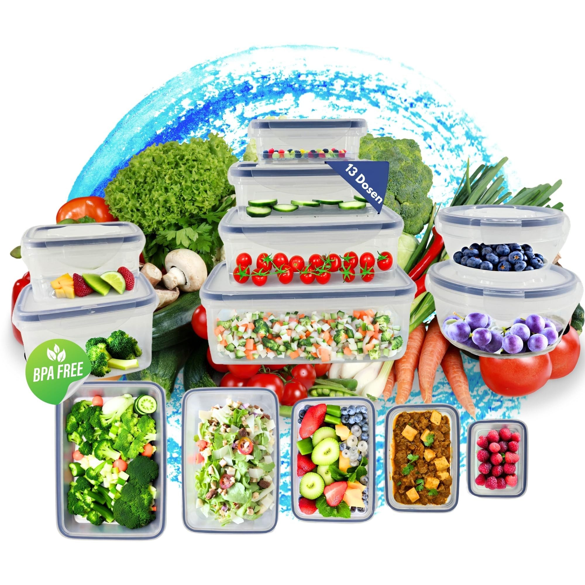 TronicXL Vorratsdose 26 Teile Frischhaltedosen Set 13 Dosen mit 13 Deckel Klick Vorratsdose, Kunststoff, (26-tlg), BPA Frei Aufschnitt Speisen Fleisch Käse