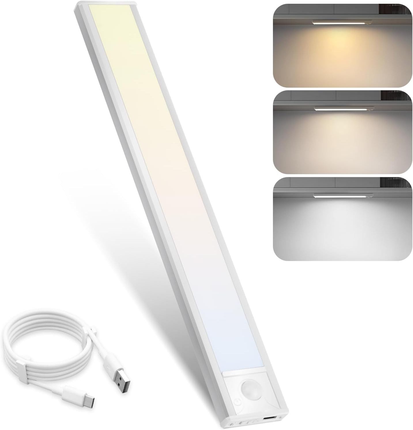 Nettlife LED Unterbauleuchte Bewegungsmelder dimmbar 20/30/40 cm wählbar USB Schrankbeleuchtung, LED fest integriert, 3 Farbtemperatur Aufladbar Schrankleuchte für Flur Cabinet