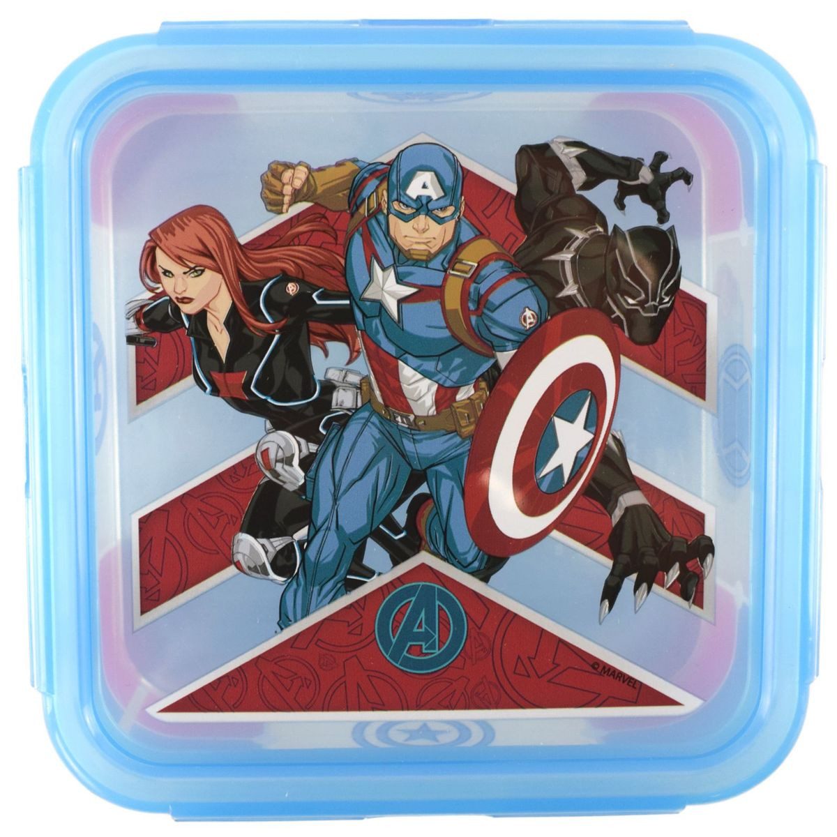 Stor Lunchbox Kinder Brotdose quadratisch 13 x 13 cm Deckel abnehmbar & Heldenmotiv, Kunststoff, für Mikrowellen geeignet