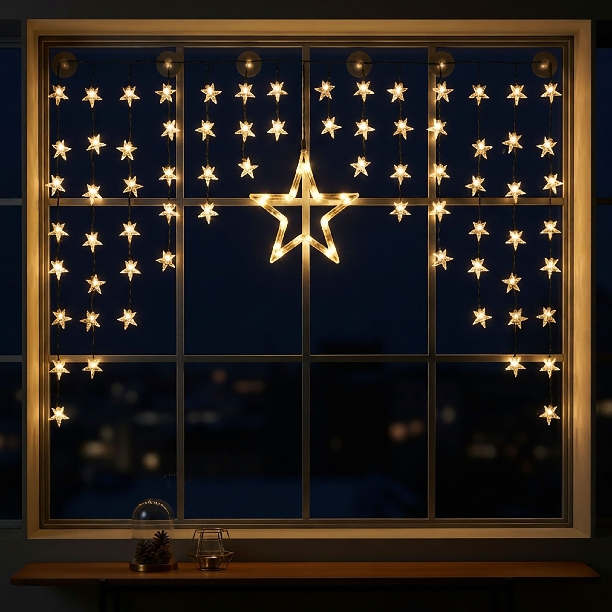 Spetebo Lichtervorhang LED Sternen Lichtervorhang warm weiß - 140 cm, 90-flammig, Deko Lichterkette mit 90 LED für Innen und Außen
