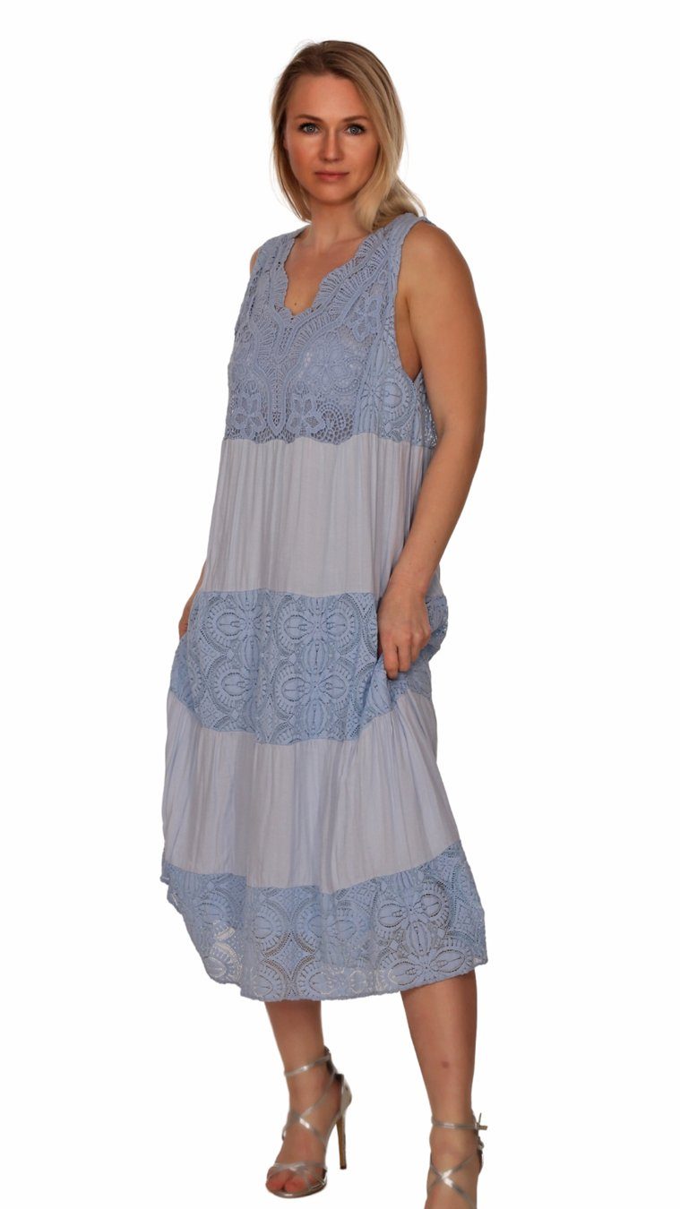 Hellblau Charis Häkelspitzendetails mit Sommerkleid Midi Trägerkleid Moda
