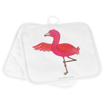 Mr. & Mrs. Panda Topflappen Flamingo Yoga - Weiß - Geschenk, Achtsamkeit, Topfuntersetzer, Yoga-Ü, (1-tlg), Charmantes Design