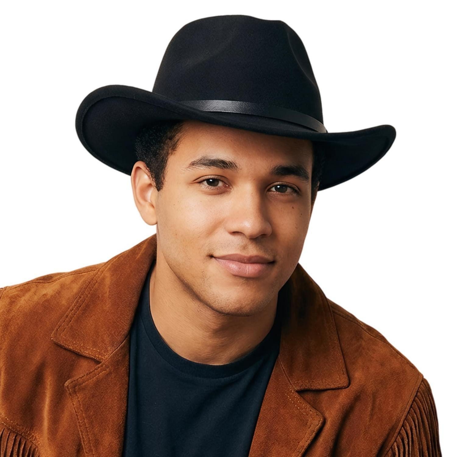 LuxusKollektion Cowboyhut Cowboyhut Herren Damen Wildleder Krempe Einheitsgröße-M A1# Schwarz