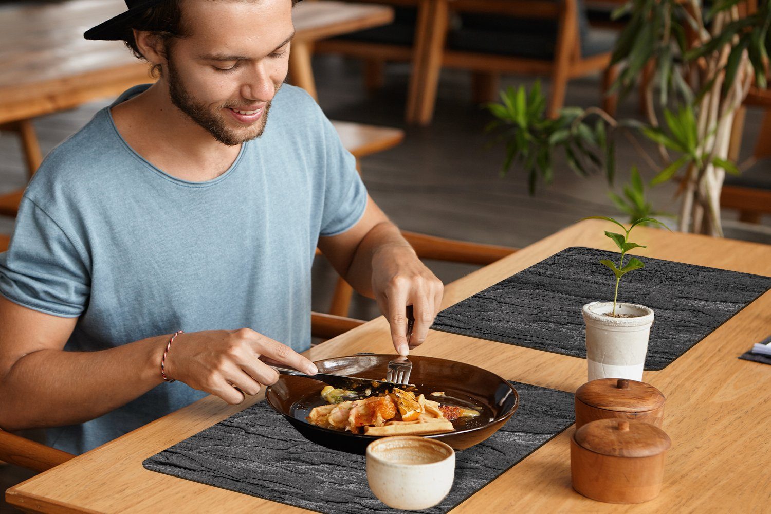 - Platzset, MuchoWow, Stein, Tischmatten, (6-St), - Schmutzabweisend Schwarz Platzdecken, Weiß Platzset, - Platzmatte, Stein