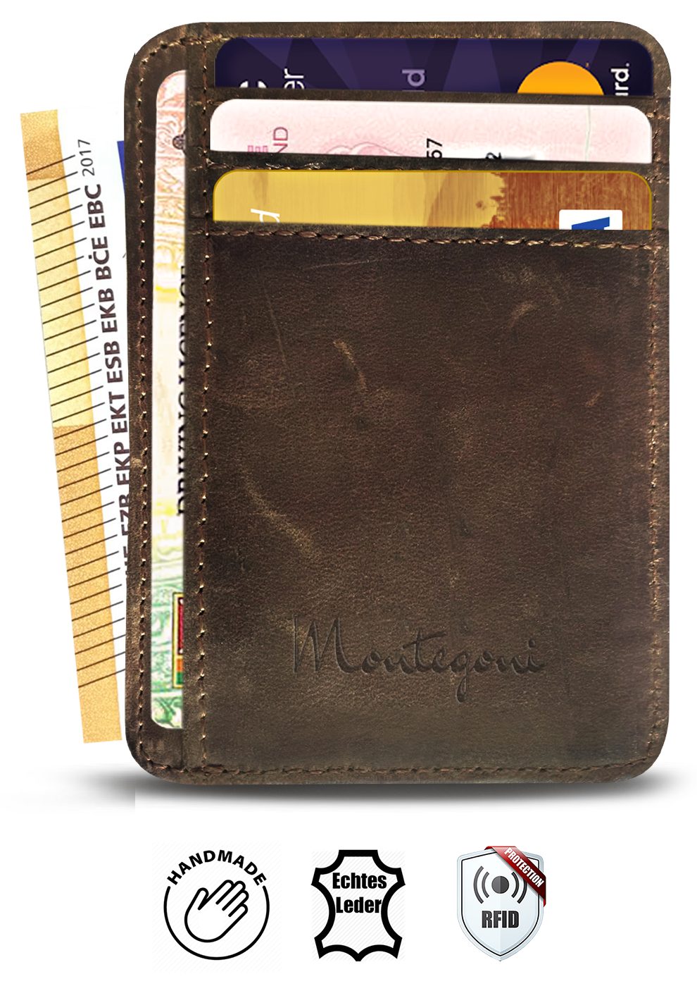 Wrischan Kartenetui 100% Echtleder Kartenetui SEHR Slim und FLACH Kreditkartenetui (Slim Wallet), Kartenhalter für bis zu 12 Kreditkarten, Brieftasche, Mini Geldbörse
