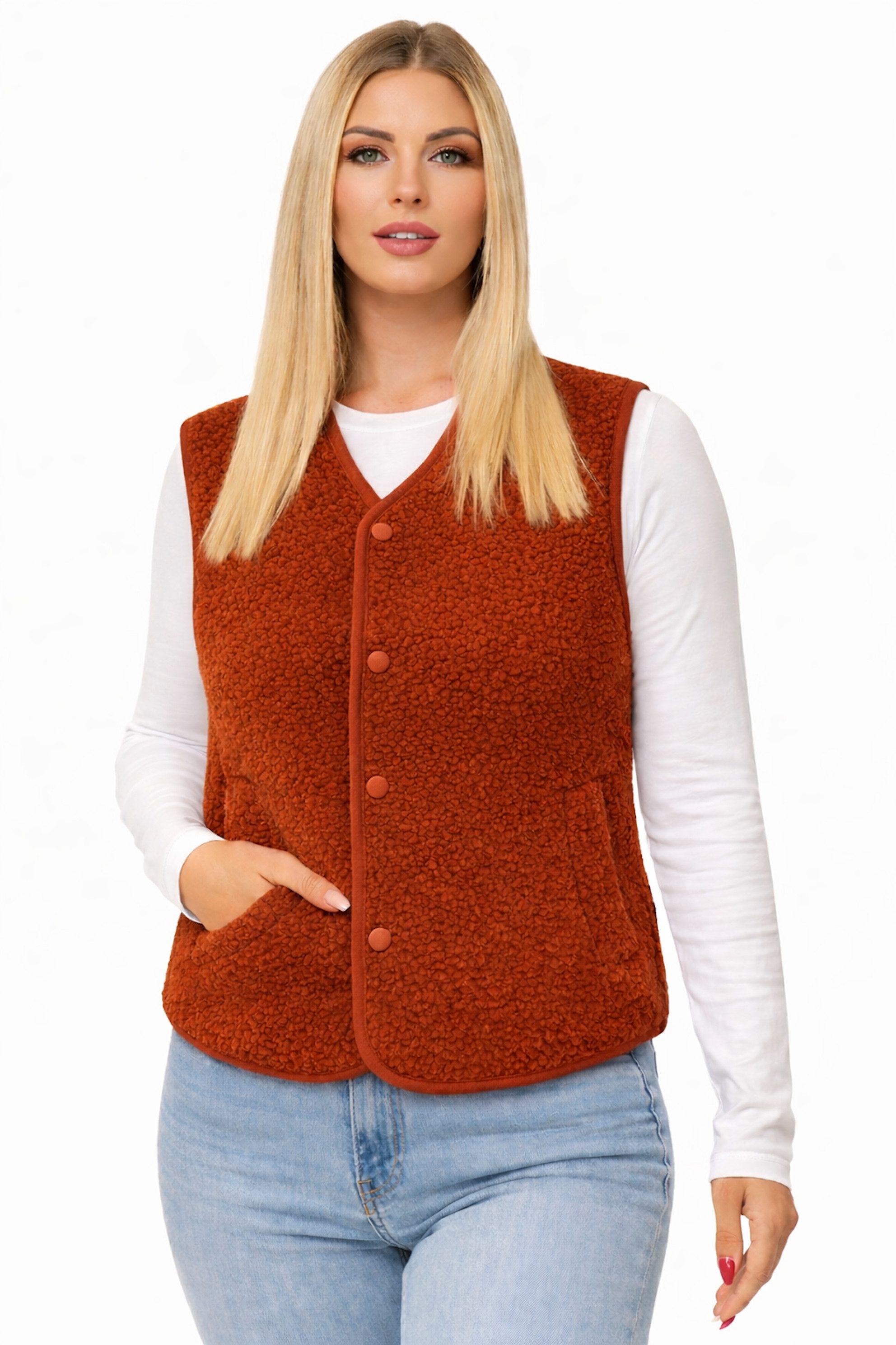 Worldclassca Fellimitatweste Worldclassca Teddy Weste Warm Kuschelig Kurz Herbst Winter Ärmellos Neue Kollektion - Stilvolle und gemütliche Mode für Damen