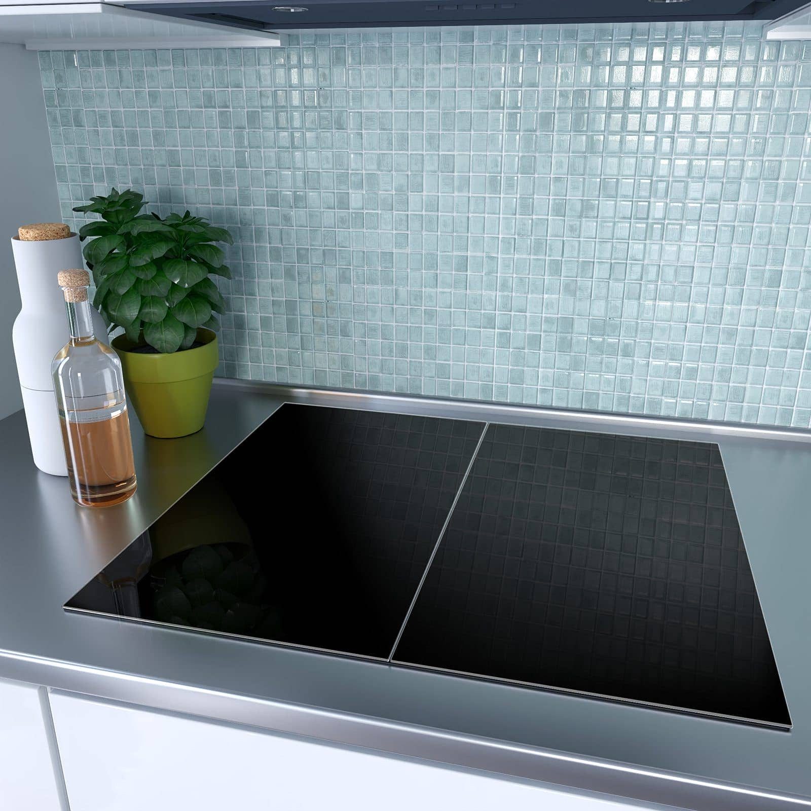 Primedeco Herd-Abdeckplatte Herdabdeckplatte Spritzschutz aus Glas Schwarzer Hintergrund, Glas, (2 tlg)