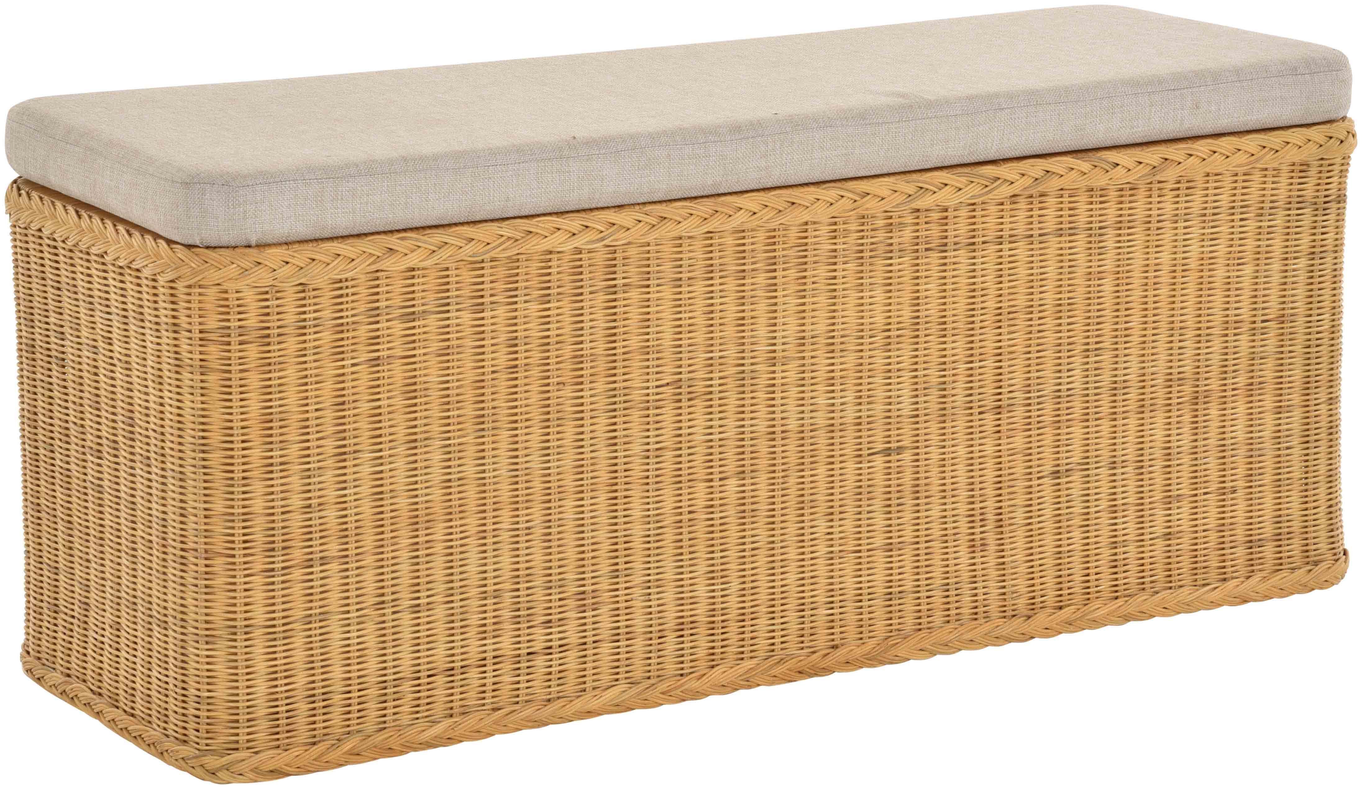 Krines Home Sitztruhe Breiter Rattan Wäschekorb 115cm mit Deckel Wäschetruhe XXL Sitzbank, schmal Flur Bank Sitzhocker Wäschesammler Sitz-Truhe Natur Rechteckig