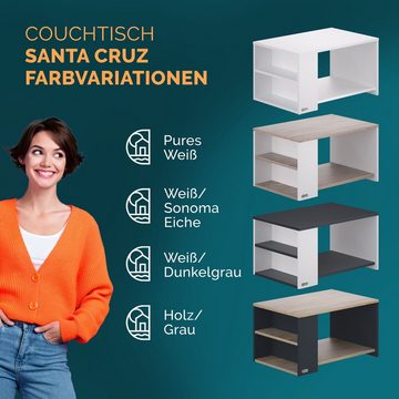 Casaria Couchtisch Santa Cruz, mit Ablage 2 Fächer 90x59x48cm Kratzfest Holz 50kg Belastbar Modern