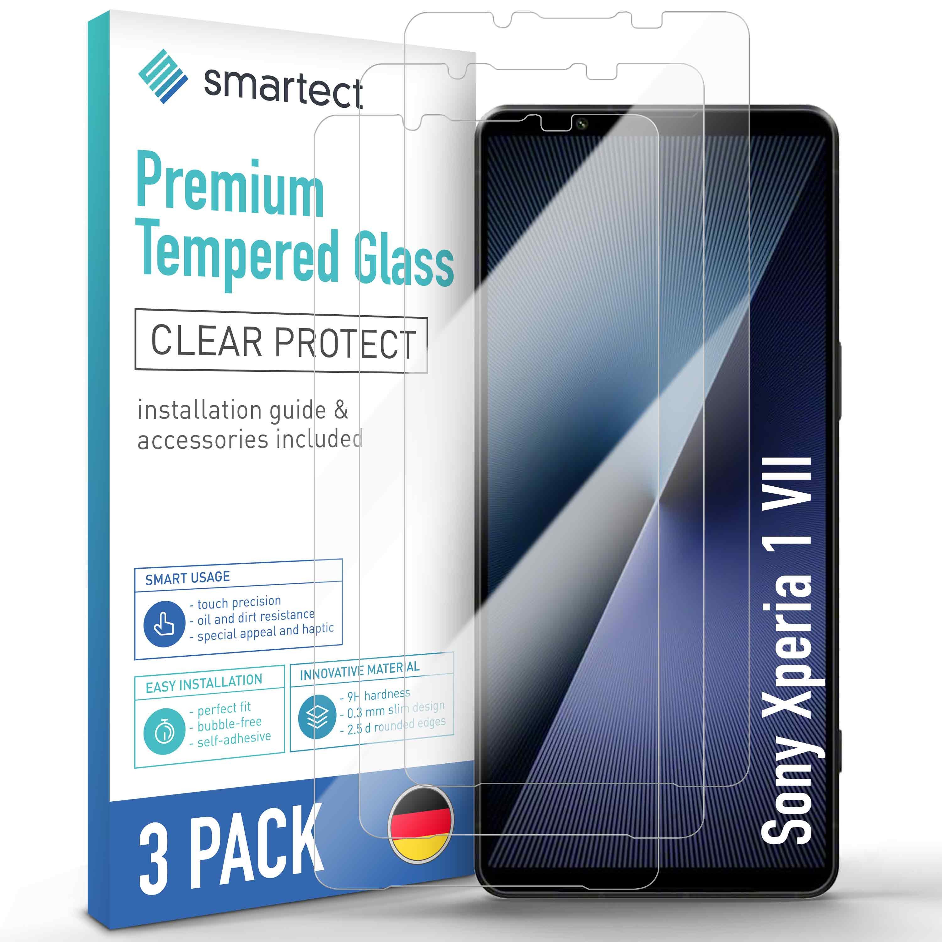 smartect Displayschutzglas Schutzglas Panzerfolie Klar für Sony Xperia 1 VII, Set, 3 Stück, Schutzfolie Glasschutz Bildschirm