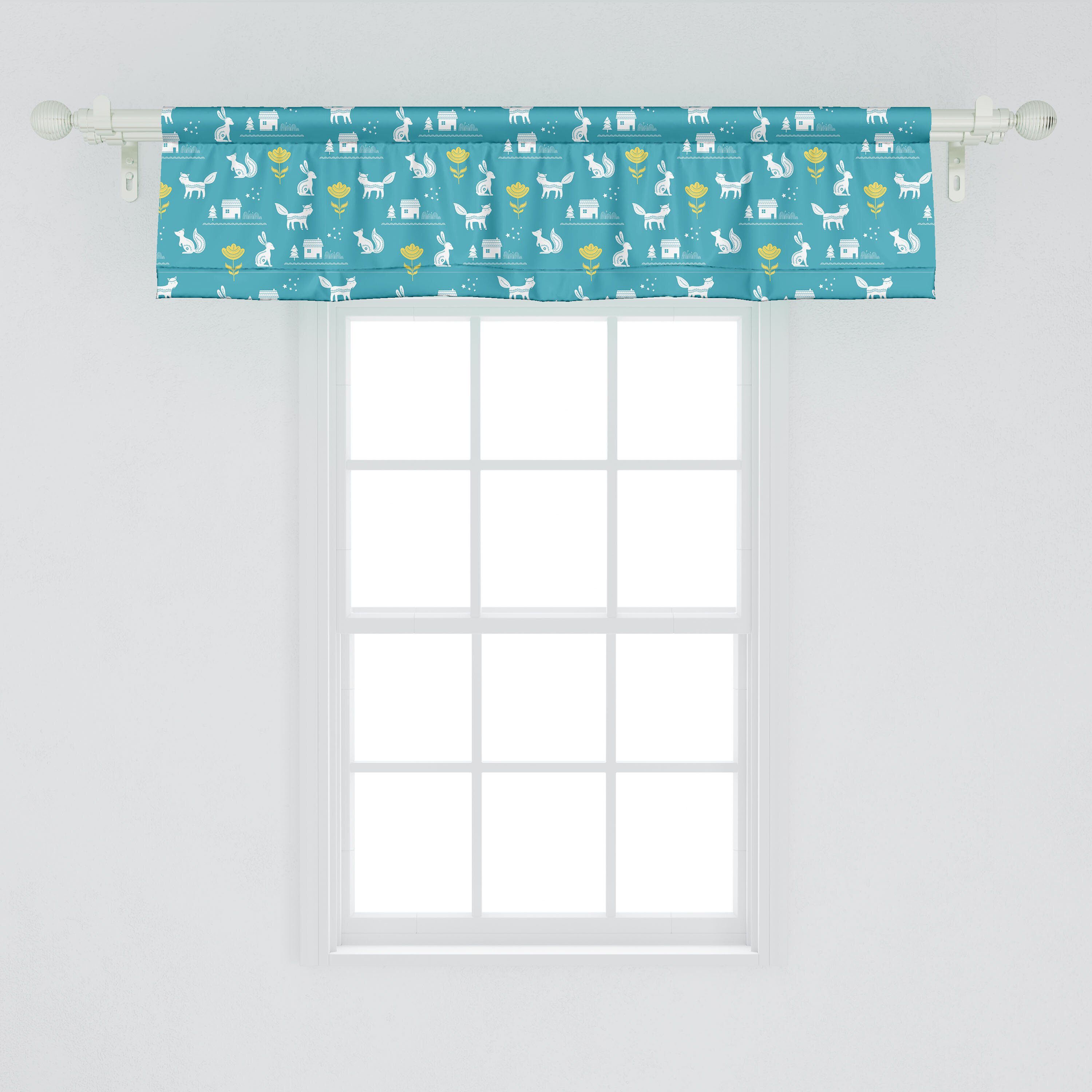 Scheibengardine Vorhang für Stangentasche, mit Abakuhaus, Volant Scandinavian Wald Schlafzimmer Füchse Küche Microfaser, Doodle Dekor
