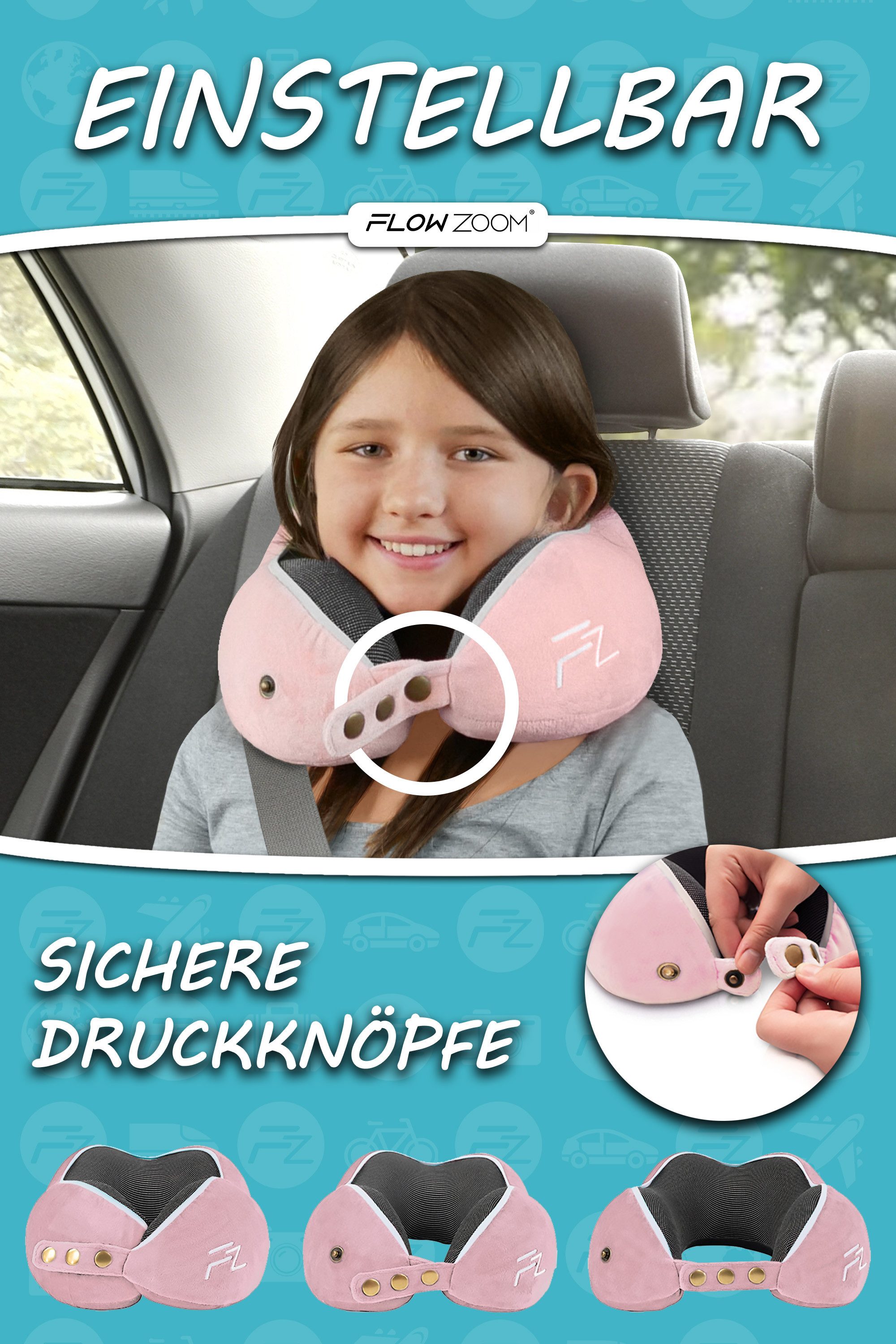 FLOWZOOM Nackenhörnchen COMFY KIDS Nackenkissen Kinder – Reisekissen Memory-Schaum, Kinder-Reisekissen Memory-Foam - Nackenhörnchen Kinder