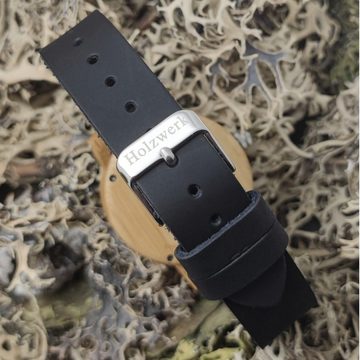 Holzwerk Quarzuhr RAINBOW BLACK bunte kleine Damen Leder & Holz Armband Uhr, schwarz