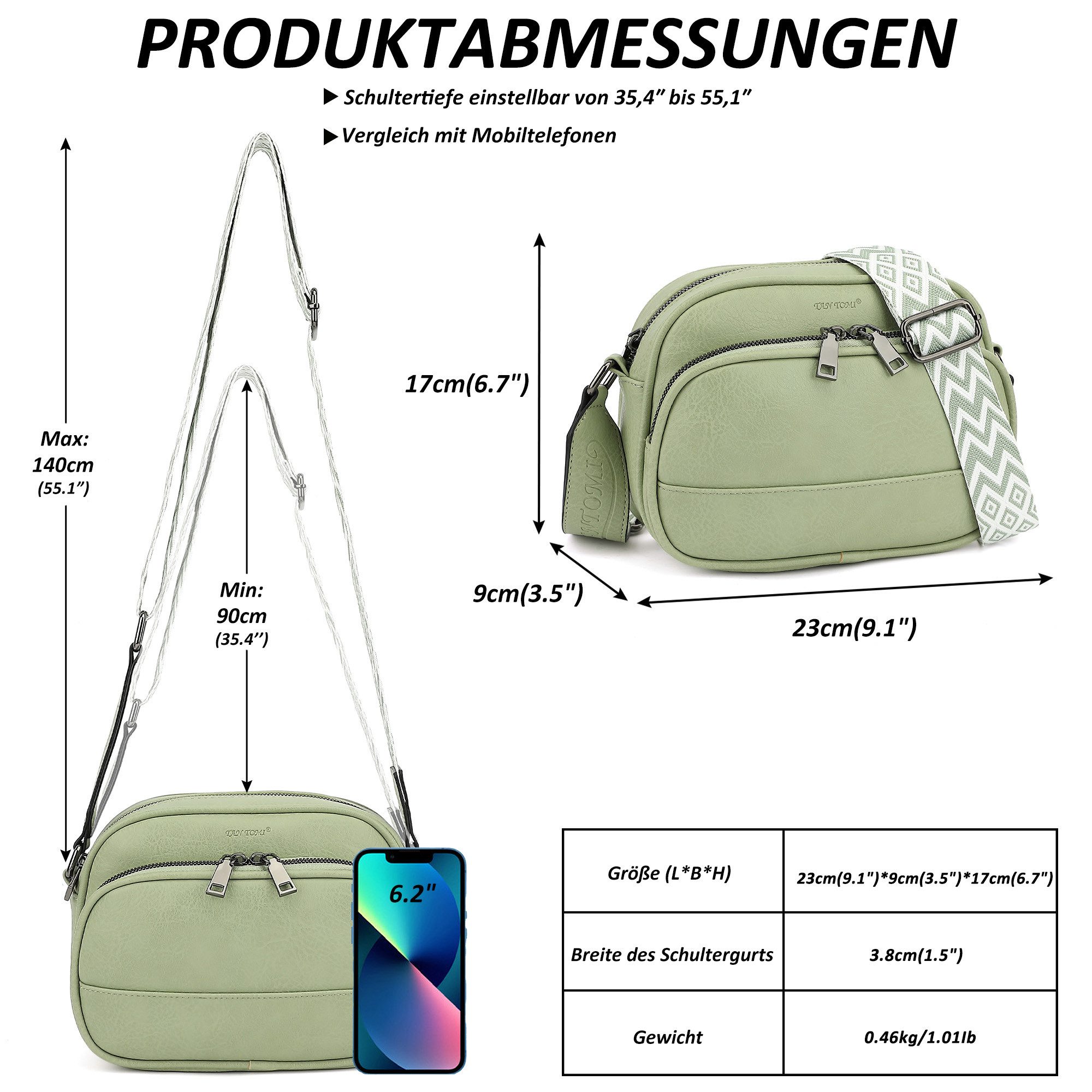 TAN.TOMI Schultertasche Damen Umhängetasche mittelgroß Handtasche mit Verstelbaar, Weich Breiter Gurt für Pendeln Reise Campus Verabredungen