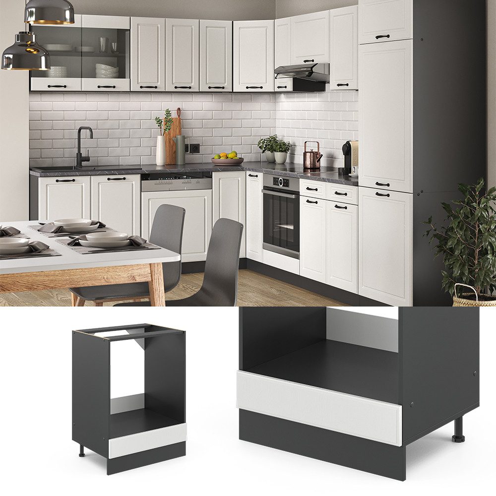 Vicco Herdumbauschrank R-Line, Weiß Landhaus/Anthrazit, 60 cm ohne Arbeitsplatte (1-St)