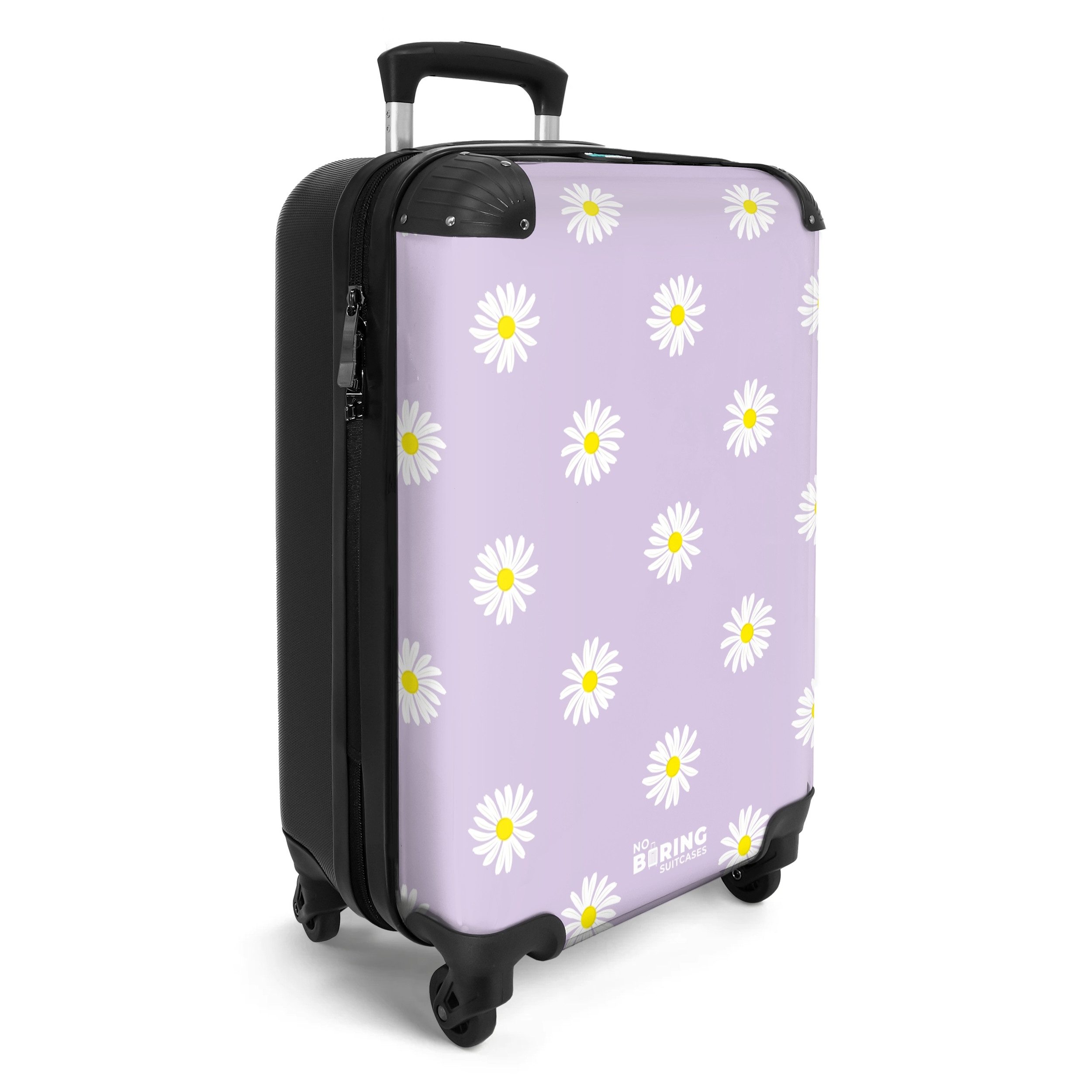 NoBoringSuitcases.com© Hartschalen-Trolley Pastellviolett mit Gänseblümchen günstig online kaufen