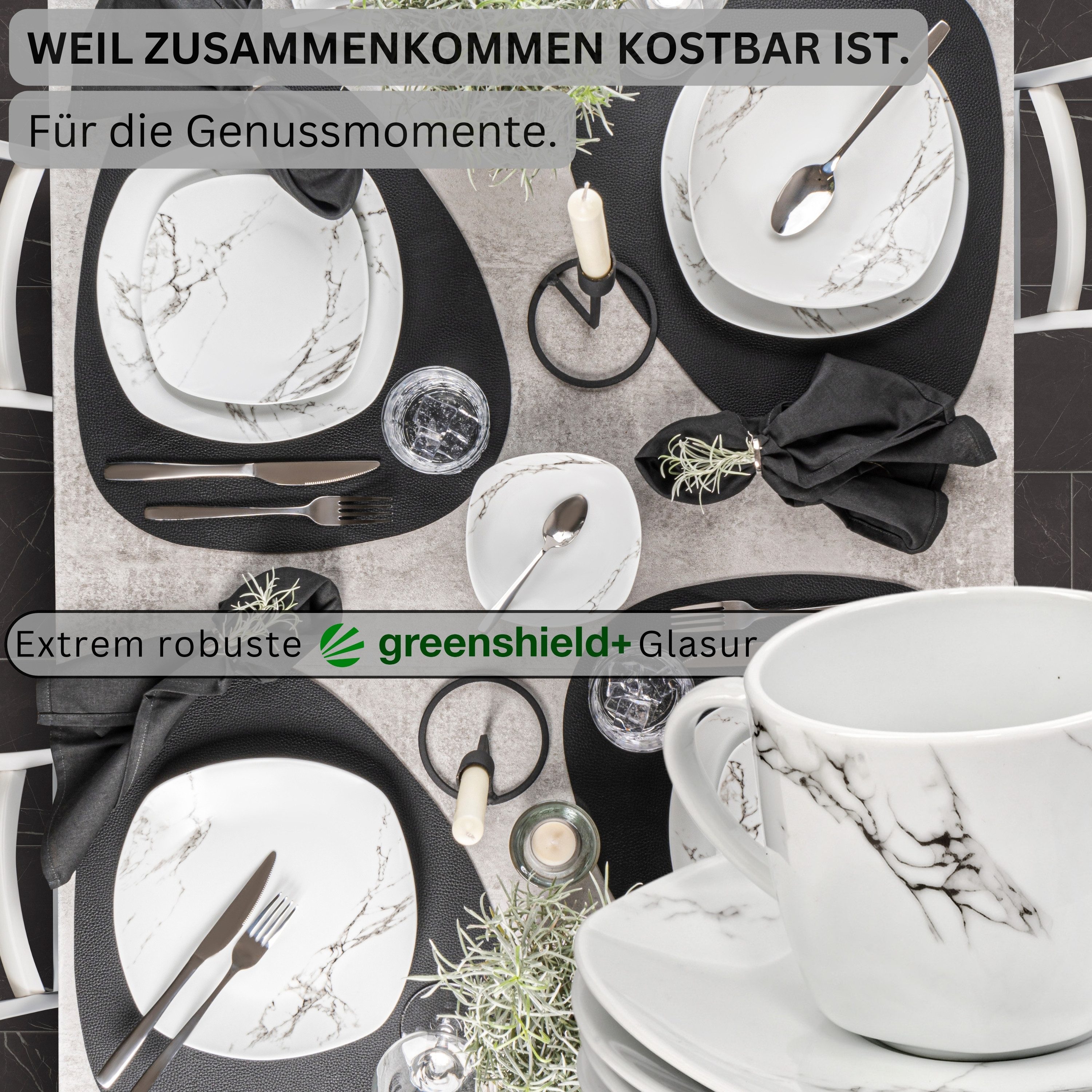 SÄNGER Tasse Bilgola Marmor, 12-tlg., Porzellan, Marmor, Weiß, 12 tlg. Kaffeetassen Set, PREMIUM COLLECTION