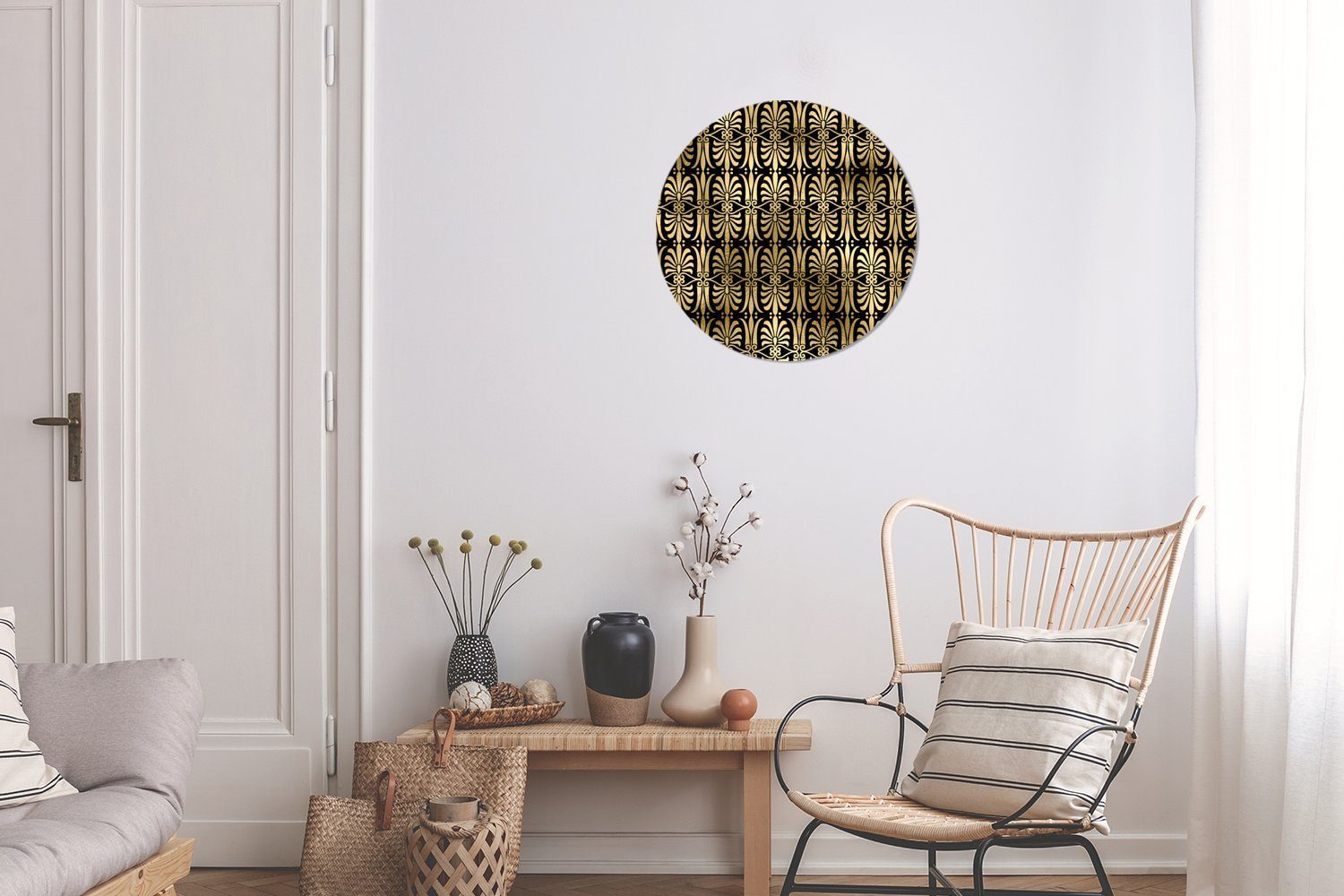 (1 St), Art Deco Tapetenaufkleber, für Gold Muster - MuchoWow - Wohnzimmer Tapetenkreis Rund, Kinderzimmer, Wandsticker