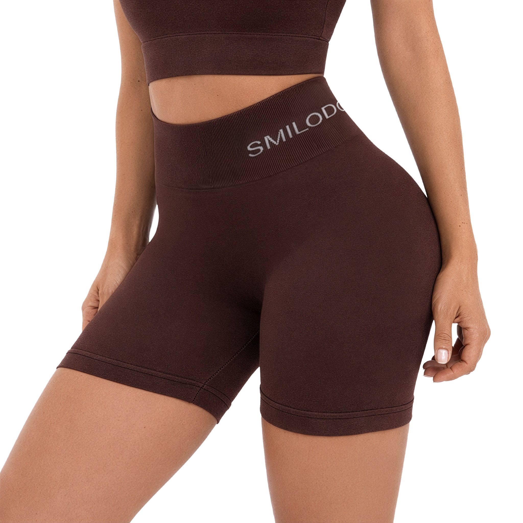 Smilodox Shorts Azura, Seamless Booty Scrunch Radlerhose mit Schriftzug Yoga & Gym Push Up High Waist Hotpants Blickdicht Shaped Fit Fitness Alltag
